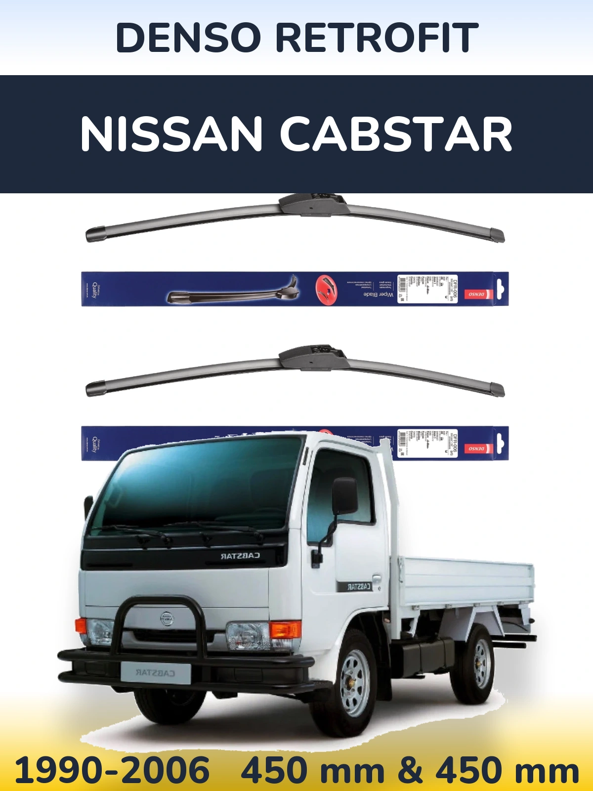 Front wiper blade set Denso Retrofit 450 & 450 mm for Nissan Cabstar 1990-2006