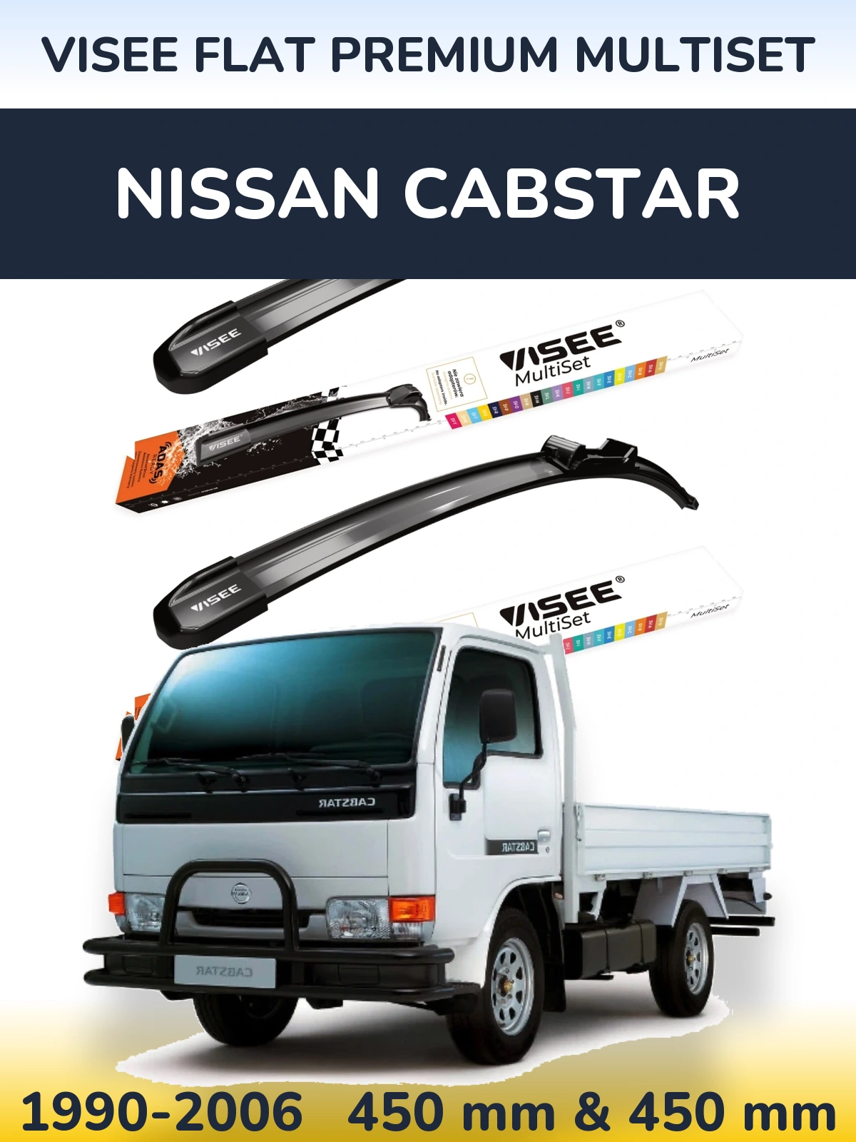 Komplet przednich wycieraczek VISEE FLAT PREMIUM MultiSet 450 & 450 mm do Nissan Cabstar 1990-2006