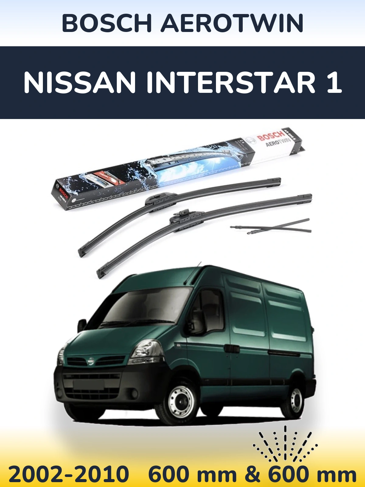 Комплект передніх щіток BOSCH AeroTwin 600 & 600 мм для Nissan Interstar 1 2002-2010
