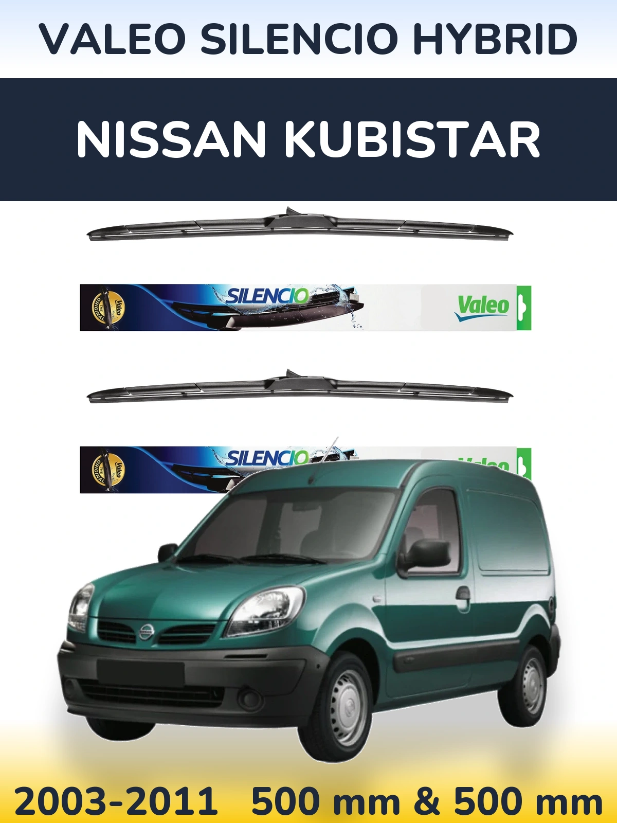 Комплект передніх щіток Valeo Silencio Hybrid 500 & 500 мм для Nissan Kubistar 2003-2011