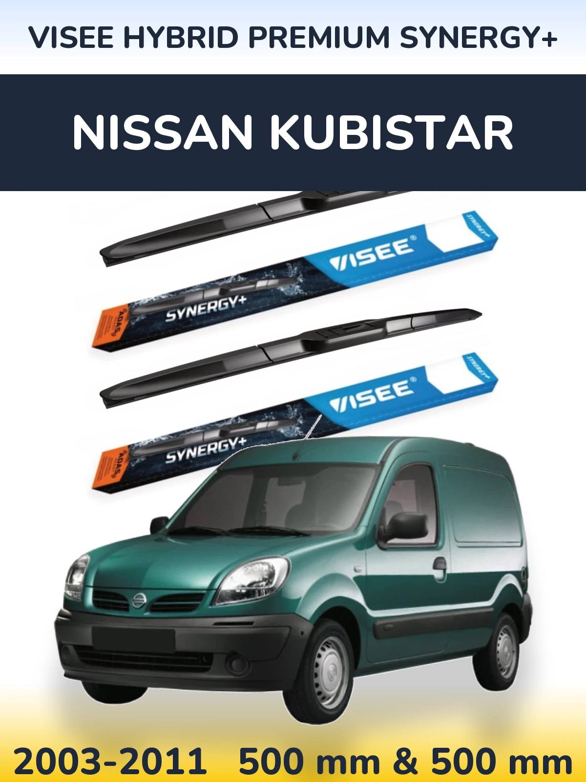 Комплект передніх щіток VISEE HYBRID PREMIUM SYNERGY+ 500 & 500 мм для Nissan Kubistar 2003-2011