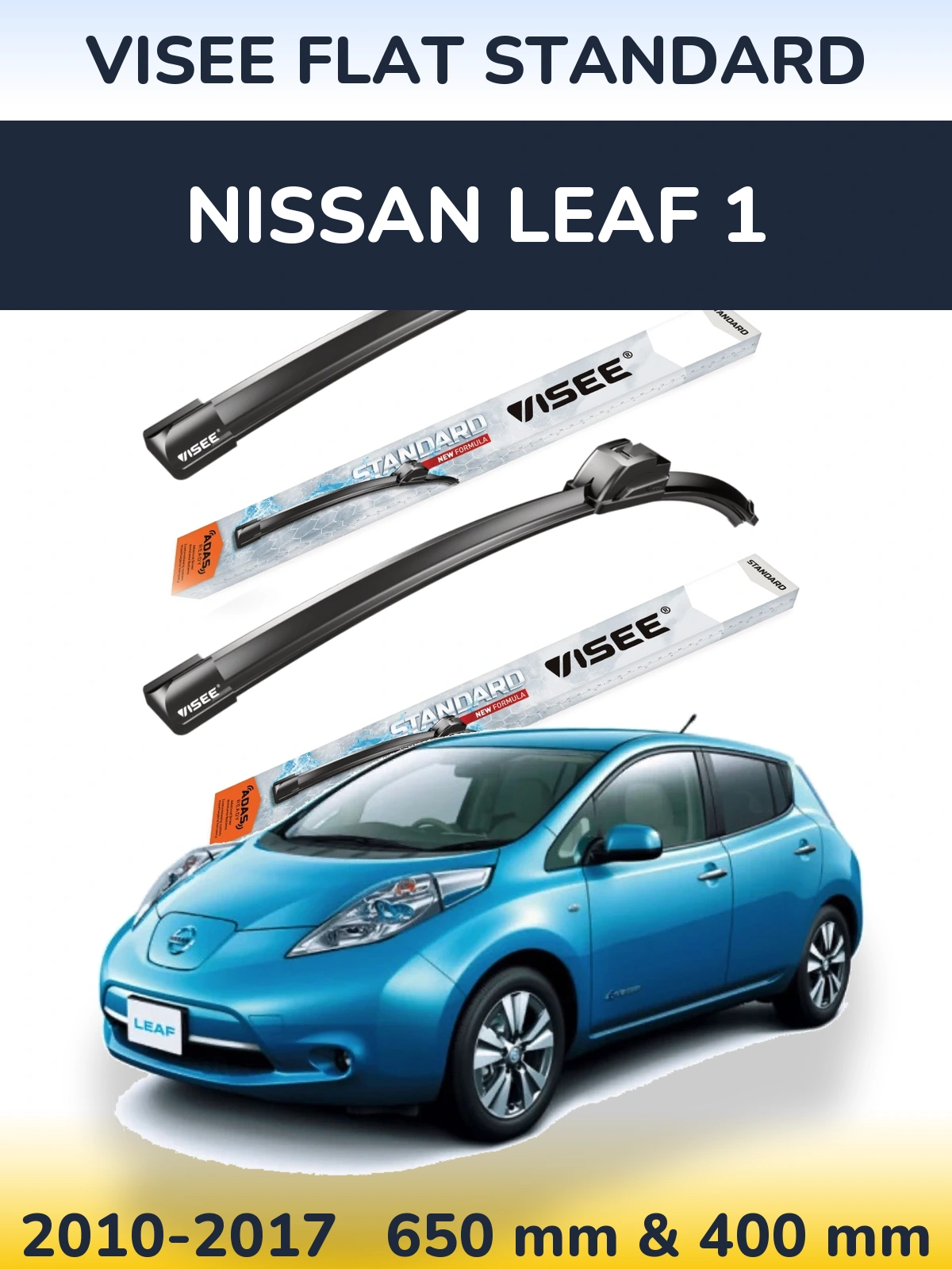 Front wiper blade set VISEE FLAT STANDARD 650 & 400 mm for Nissan Leaf 1 2010-2017