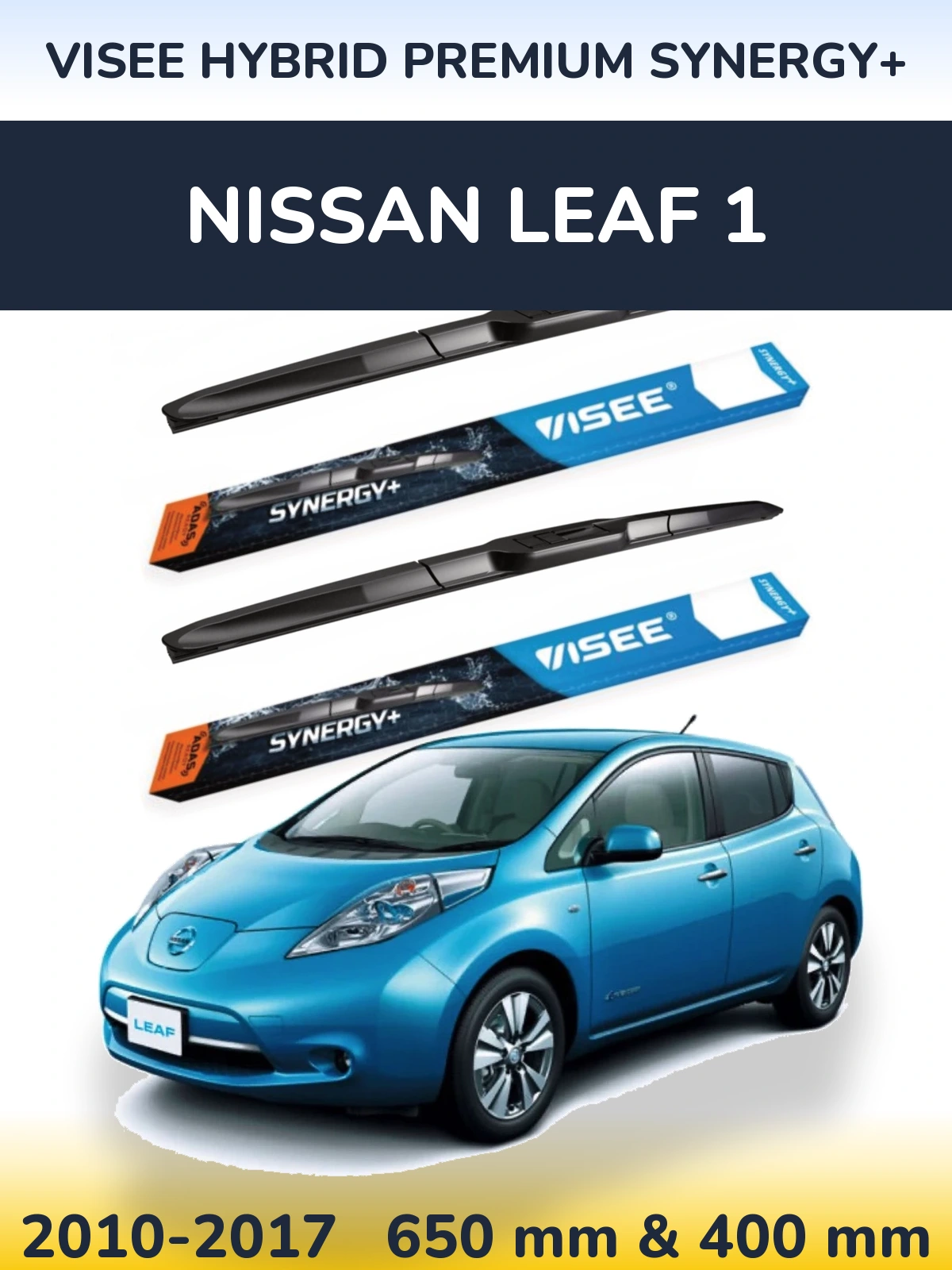 Front wiper blade set VISEE HYBRID PREMIUM SYNERGY+ 650 & 400 mm for Nissan Leaf 1 2010-2017
