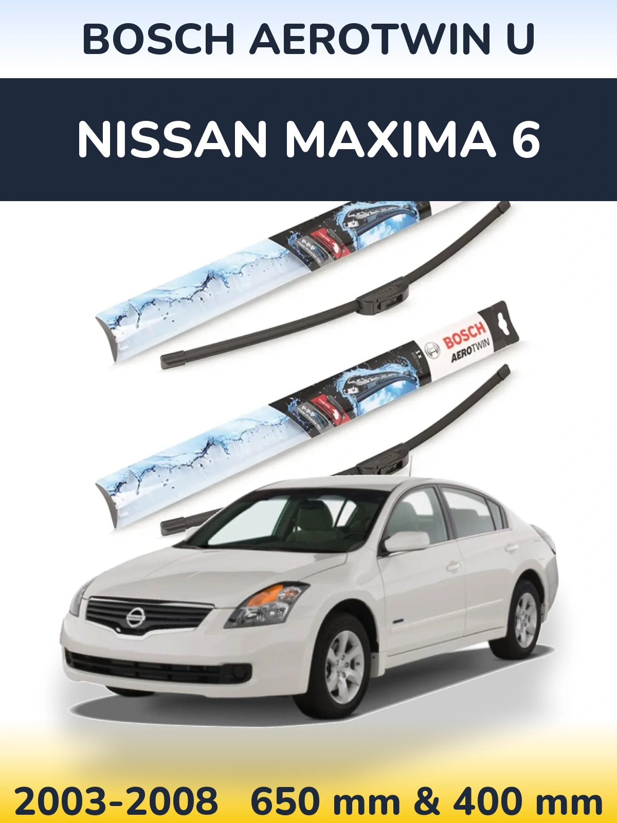 Комплект передних дворников BOSCH AeroTwin U 650 & 400 мм для Nissan Maxima 6 2003-2008