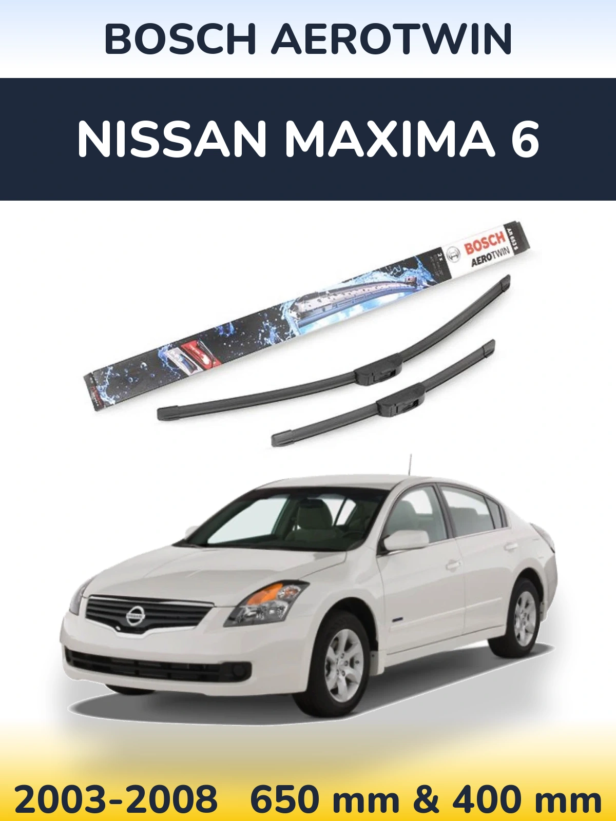 Комплект передних дворников BOSCH AeroTwin 650 & 400 мм для Nissan Maxima 6 2003-2008