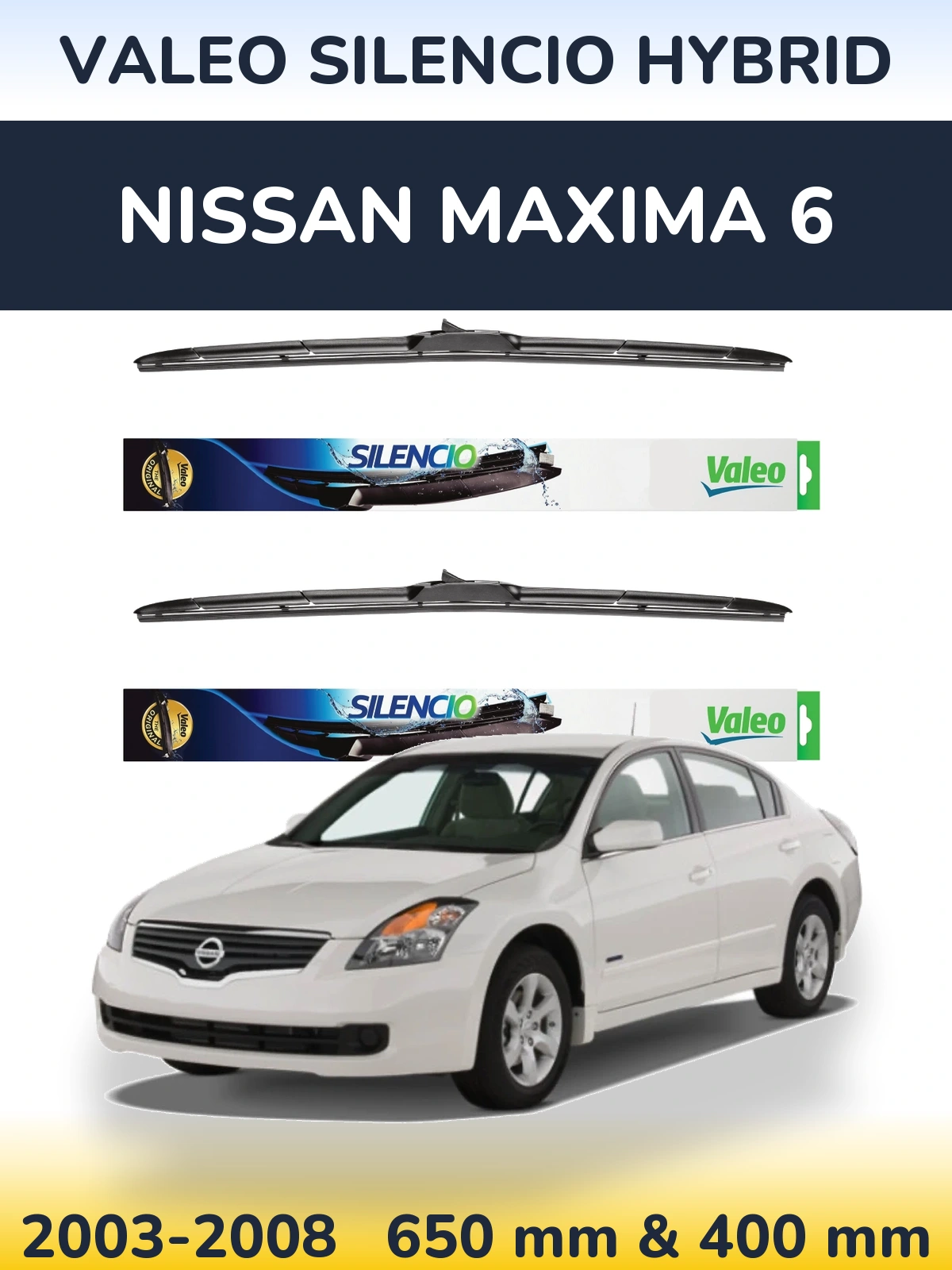 Комплект передних дворников Valeo Silencio Hybrid 650 & 400 мм для Nissan Maxima 6 2003-2008