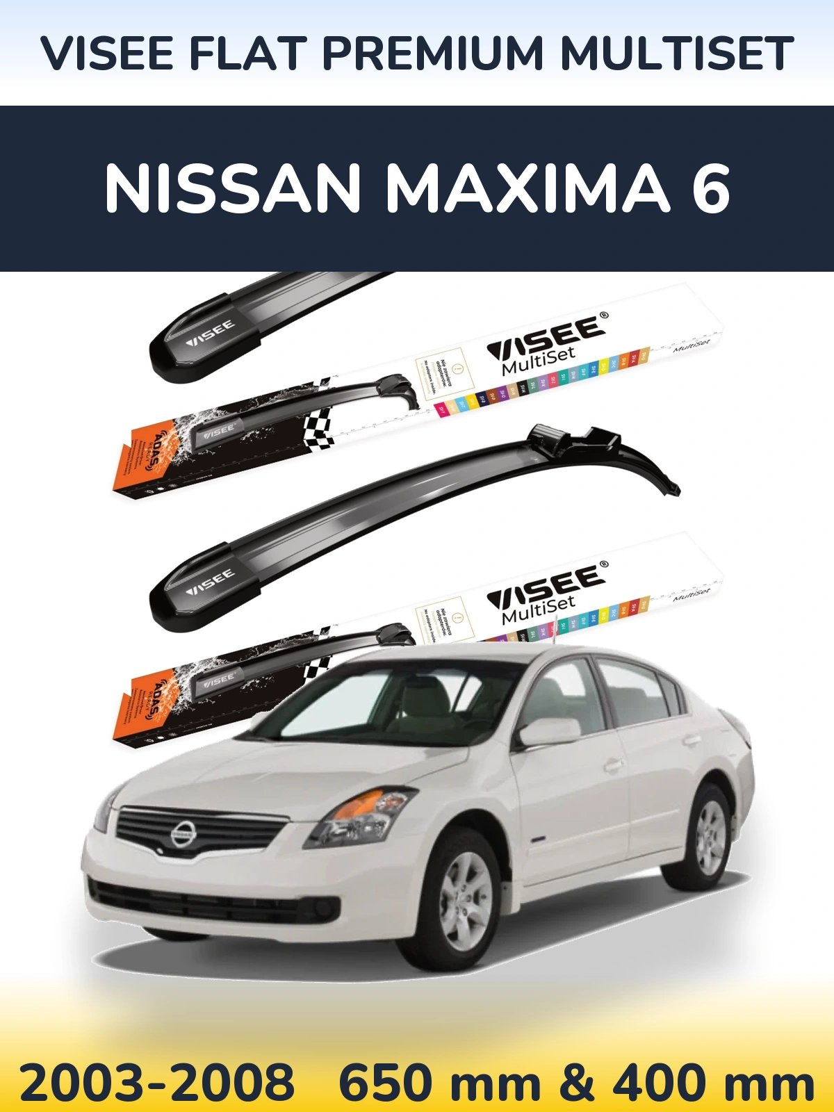 Front wiper blade set VISEE FLAT PREMIUM MultiSet 650 & 400 mm for Nissan Maxima 6 2003-2008