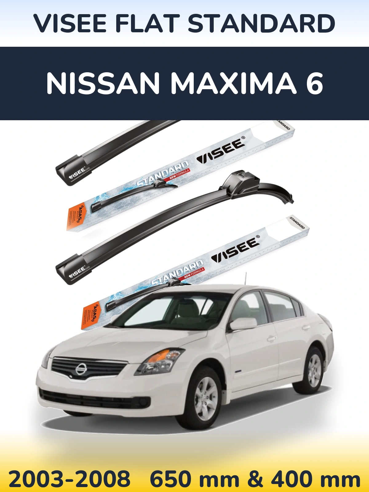 Комплект передних дворников VISEE FLAT STANDARD 650 & 400 мм для Nissan Maxima 6 2003-2008