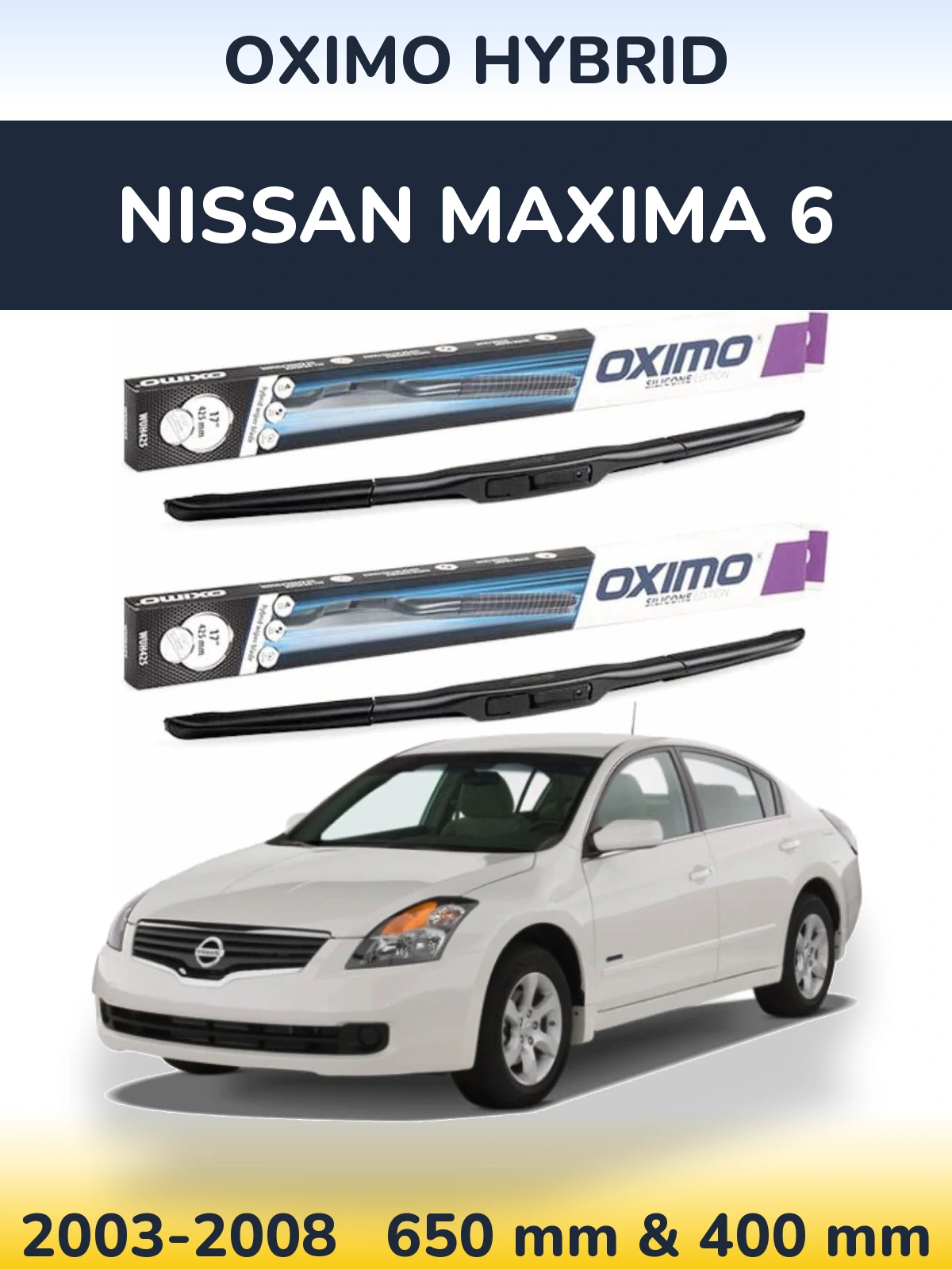 Front wiper blade set Oximo Hybrid 650 & 400 mm for Nissan Maxima 6 2003-2008
