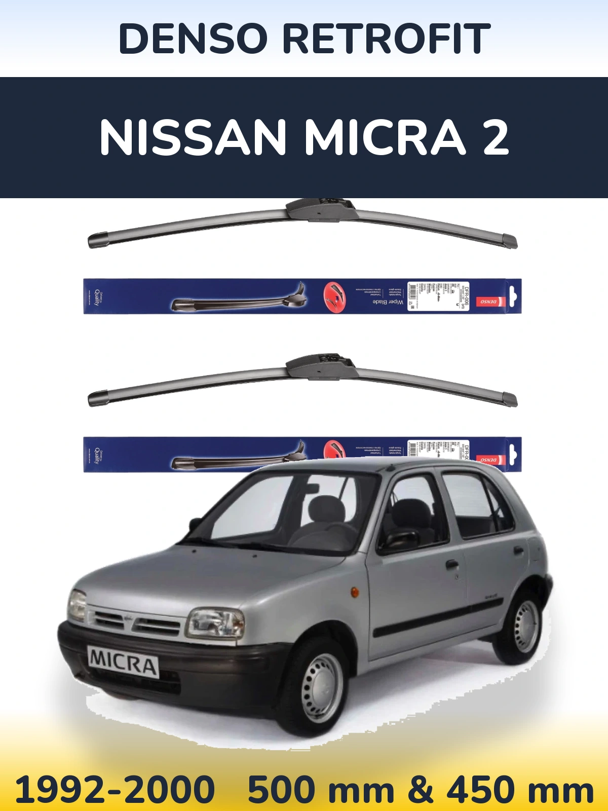 Комплект передних дворников Denso Retrofit 500 & 450 мм для Nissan Micra 2 1992-2000