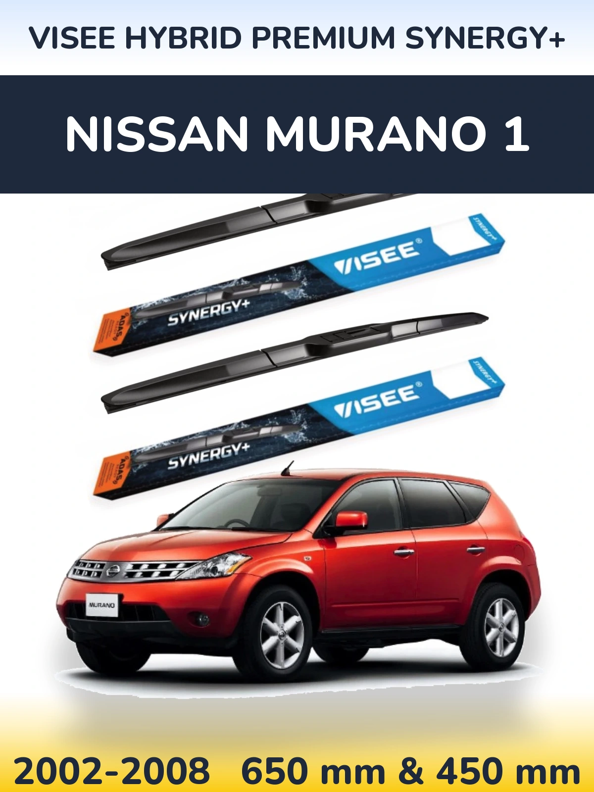 Front wiper blade set VISEE HYBRID PREMIUM SYNERGY+ 650 & 450 mm for Nissan Murano 1 2002-2008