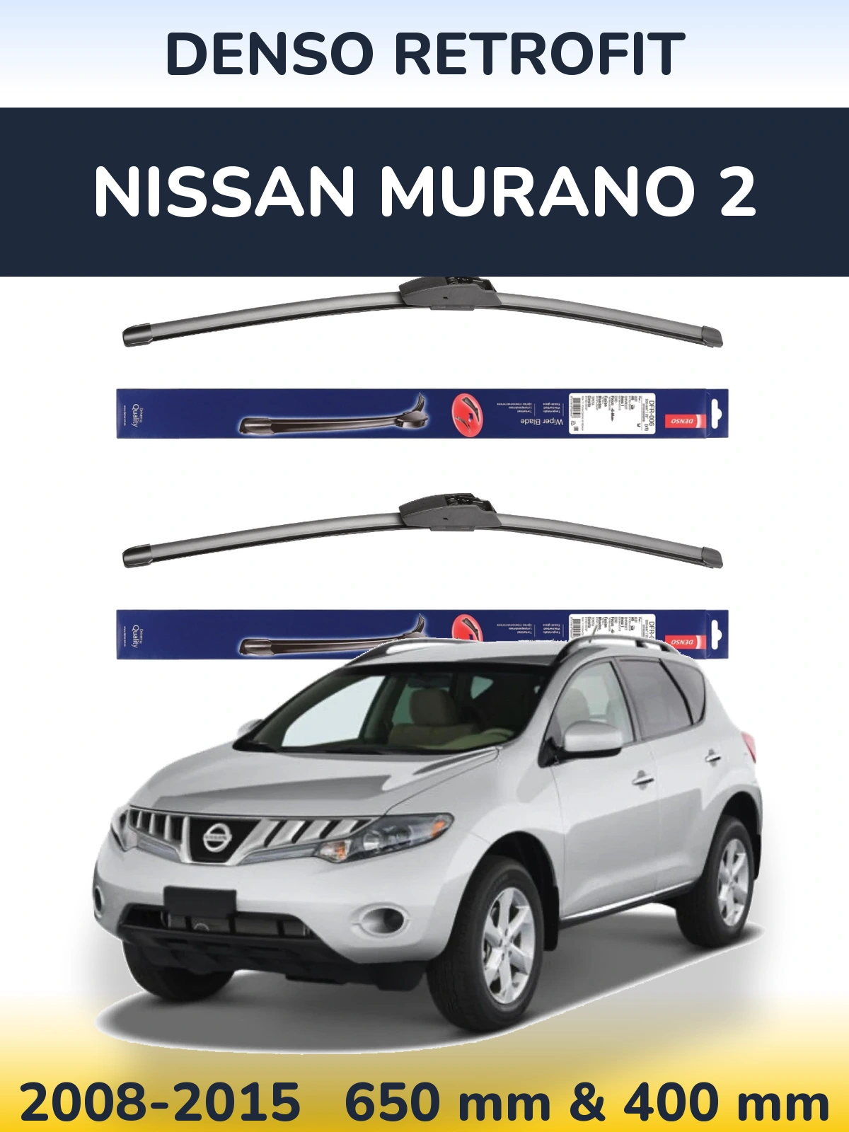 Front wiper blade set Denso Retrofit 650 & 400 mm for Nissan Murano 2 2008-2015
