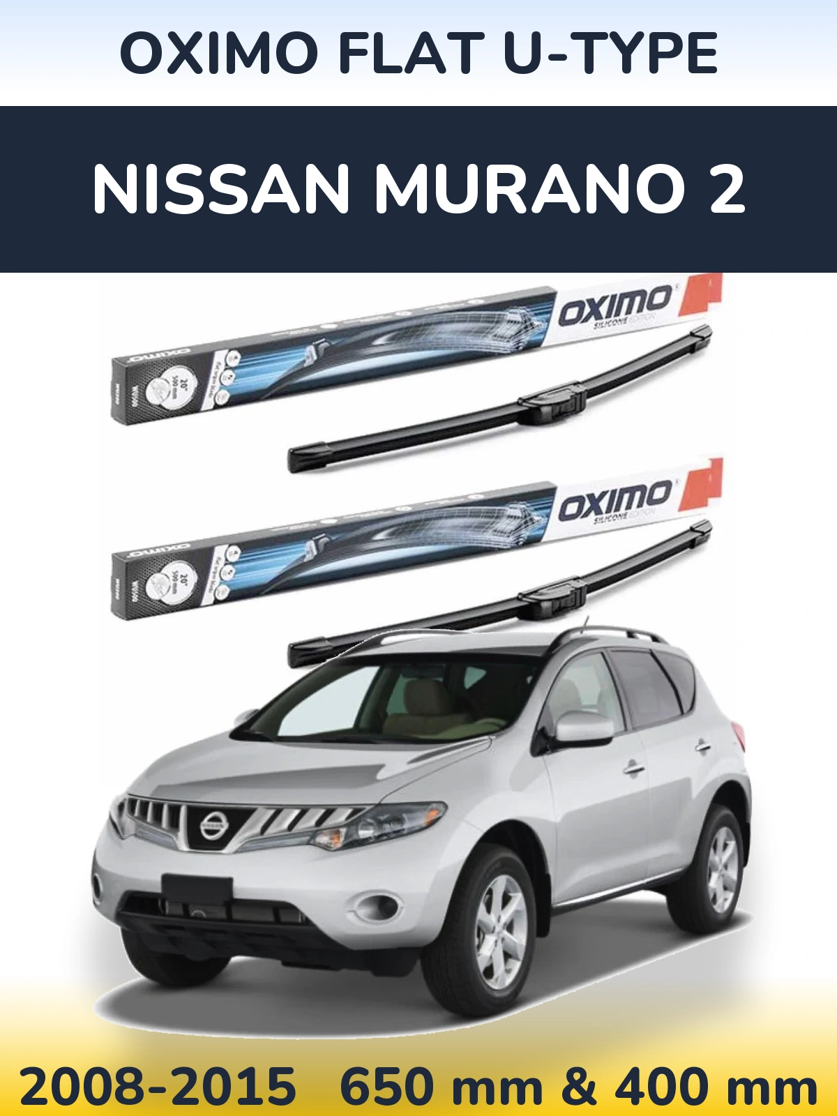 Front wiper blade set Oximo Flat U-type 650 & 400 mm for Nissan Murano 2 2008-2015