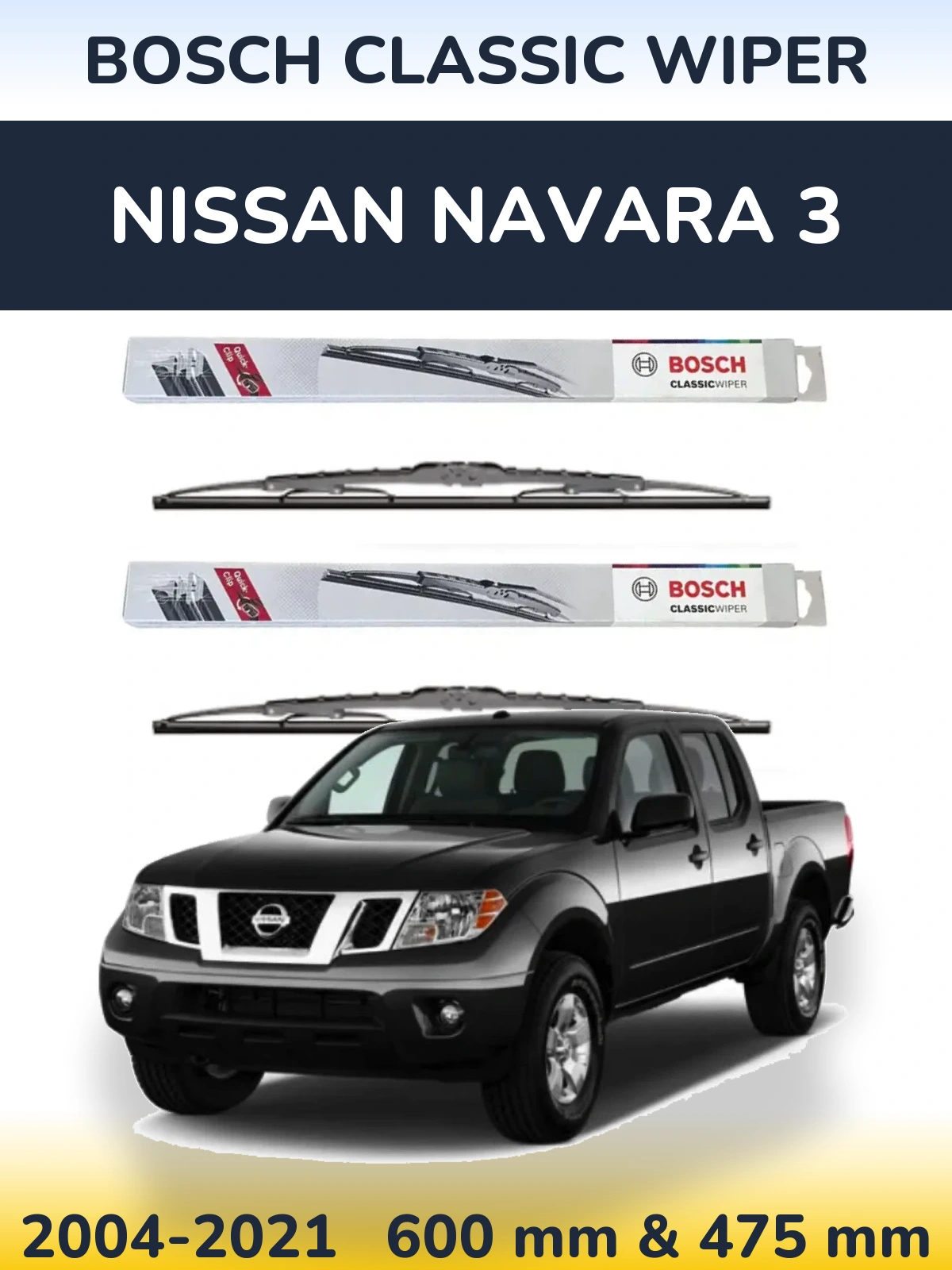Komplet przednich wycieraczek BOSCH Classic Wiper 600 & 475 mm do Nissan Navara 3 2004-2021