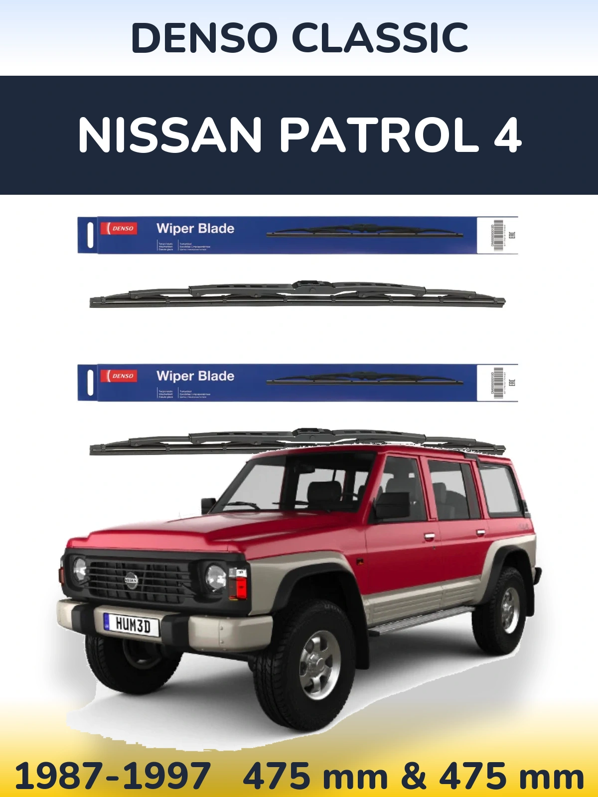 Front wiper blade set Denso Classic 475 & 475 mm for Nissan Patrol 4 1987-1997