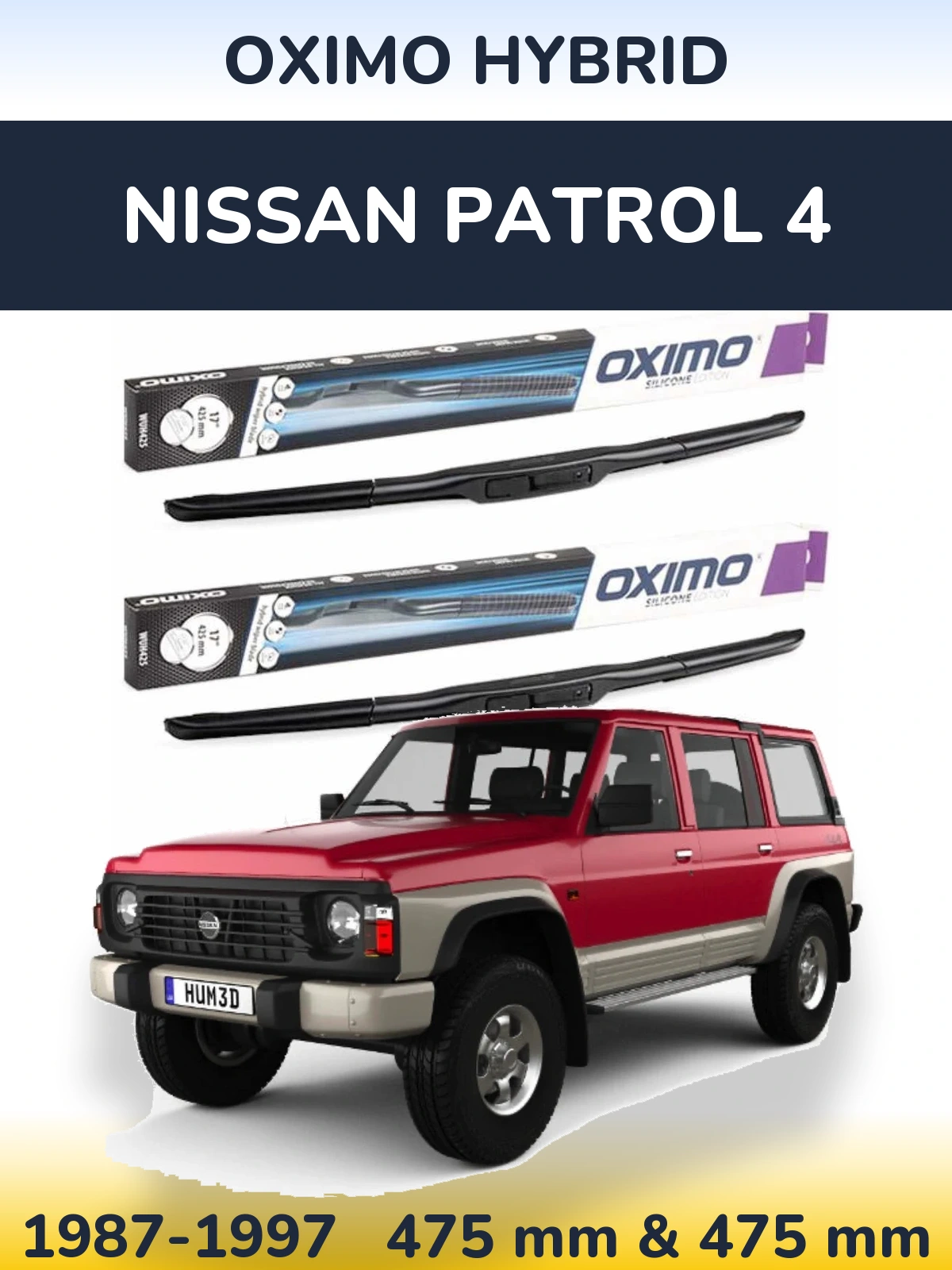 Комплект передних дворников Oximo Hybrid 475 & 475 мм для Nissan Patrol 4 1987-1997