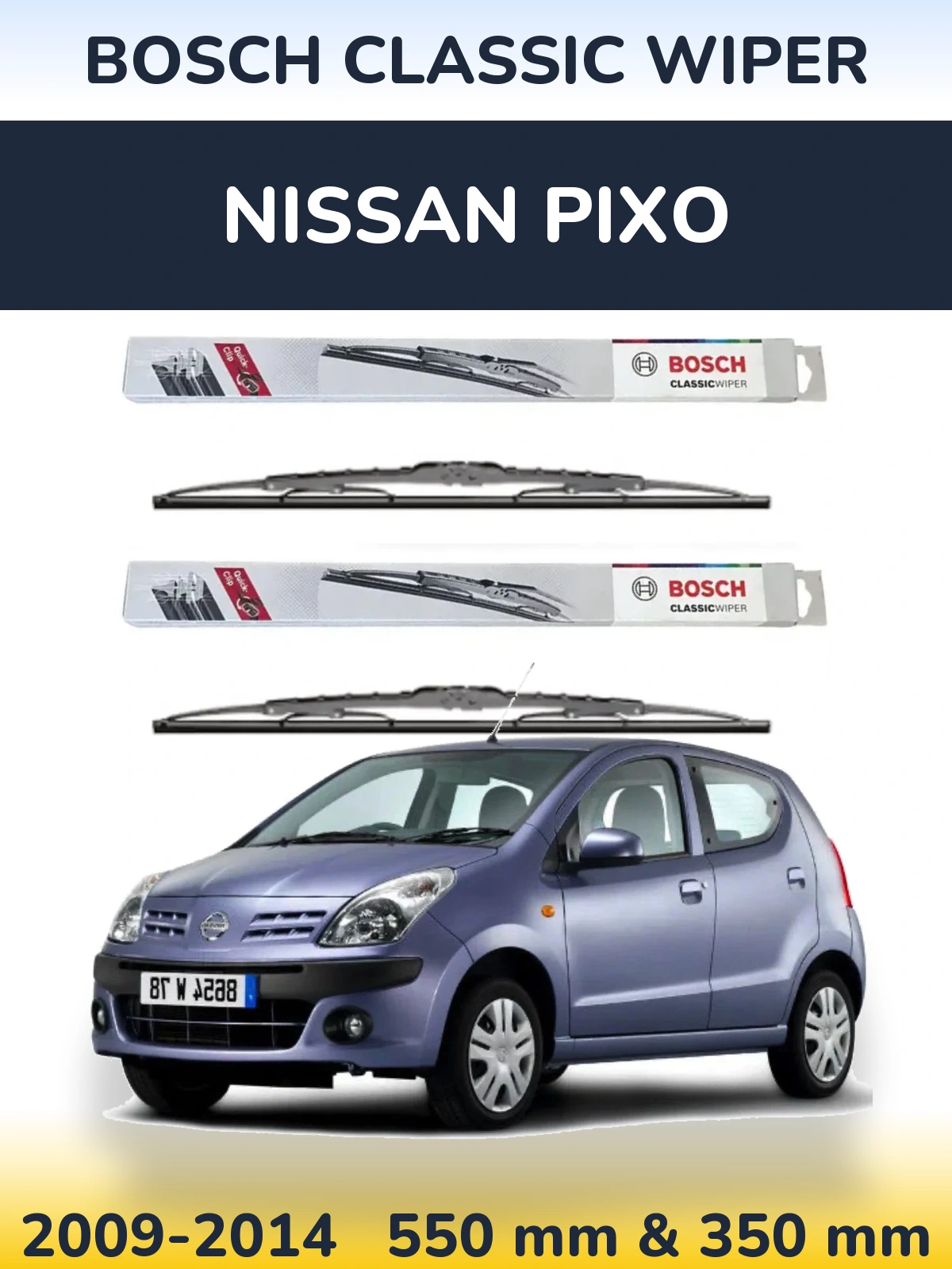 Комплект передніх щіток BOSCH Classic Wiper 550 & 340 мм для Nissan Pixo 2009-2014