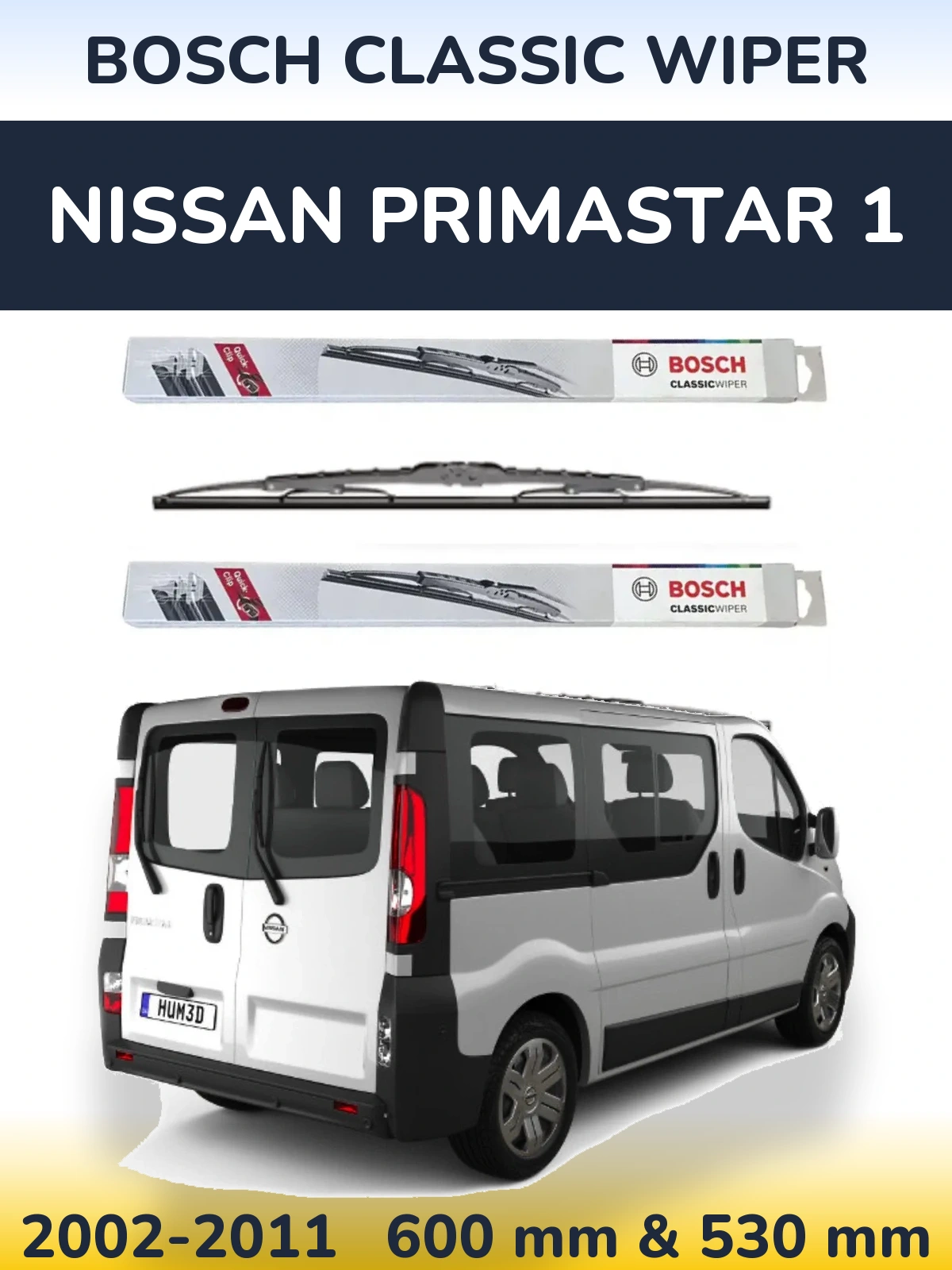 Комплект передних дворников BOSCH Classic Wiper 600 & 530 мм для Nissan Primastar 1 2002-2011