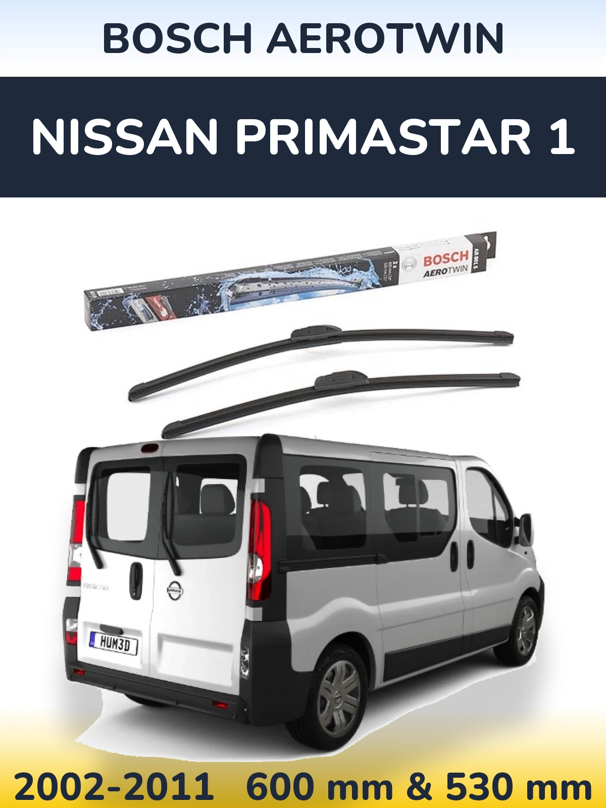 Комплект передних дворников BOSCH AeroTwin 600 & 530 мм для Nissan Primastar 1 2002-2011