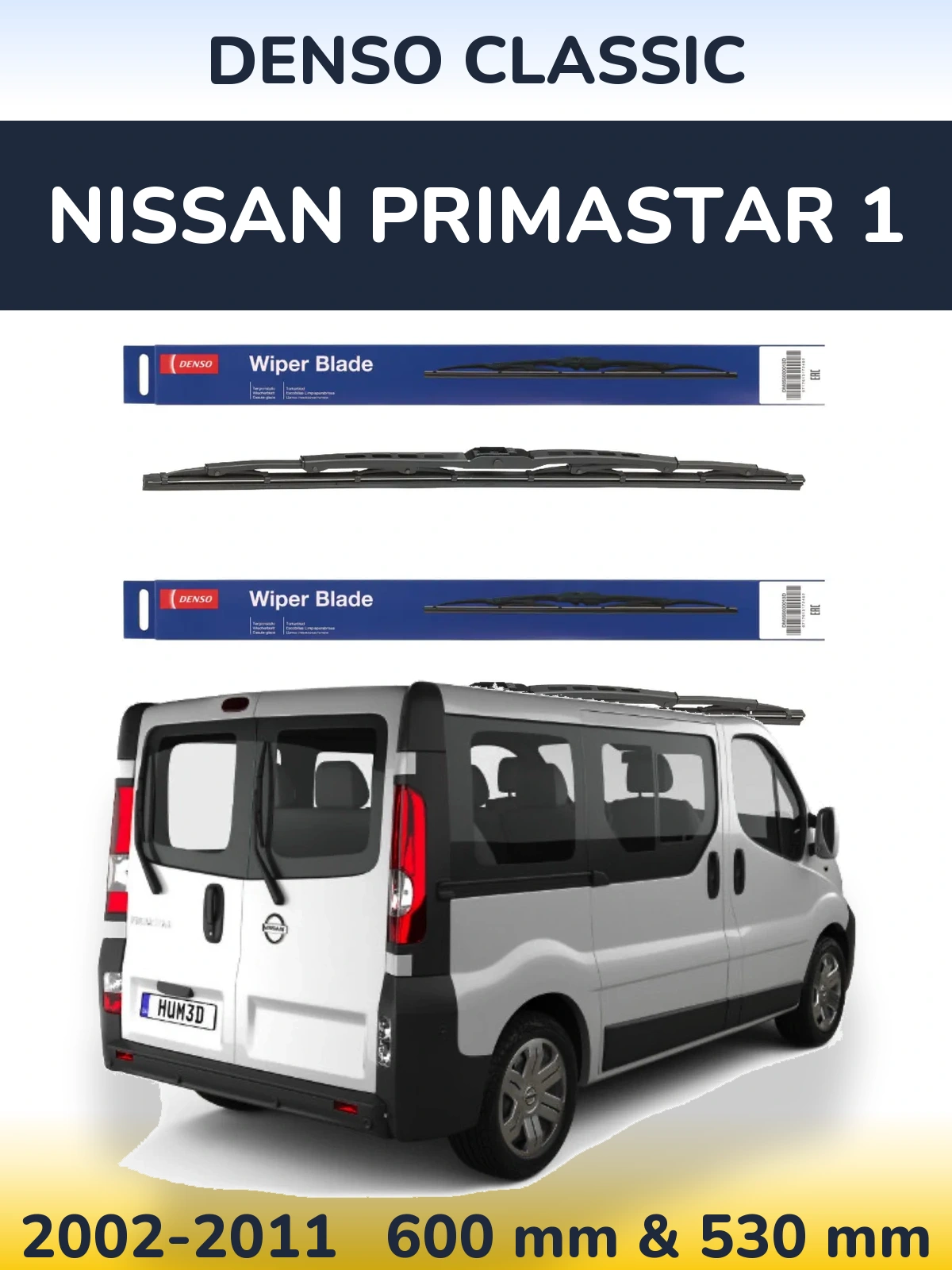 Front wiper blade set Denso Classic 600 & 530 mm for Nissan Primastar 1 2002-2011