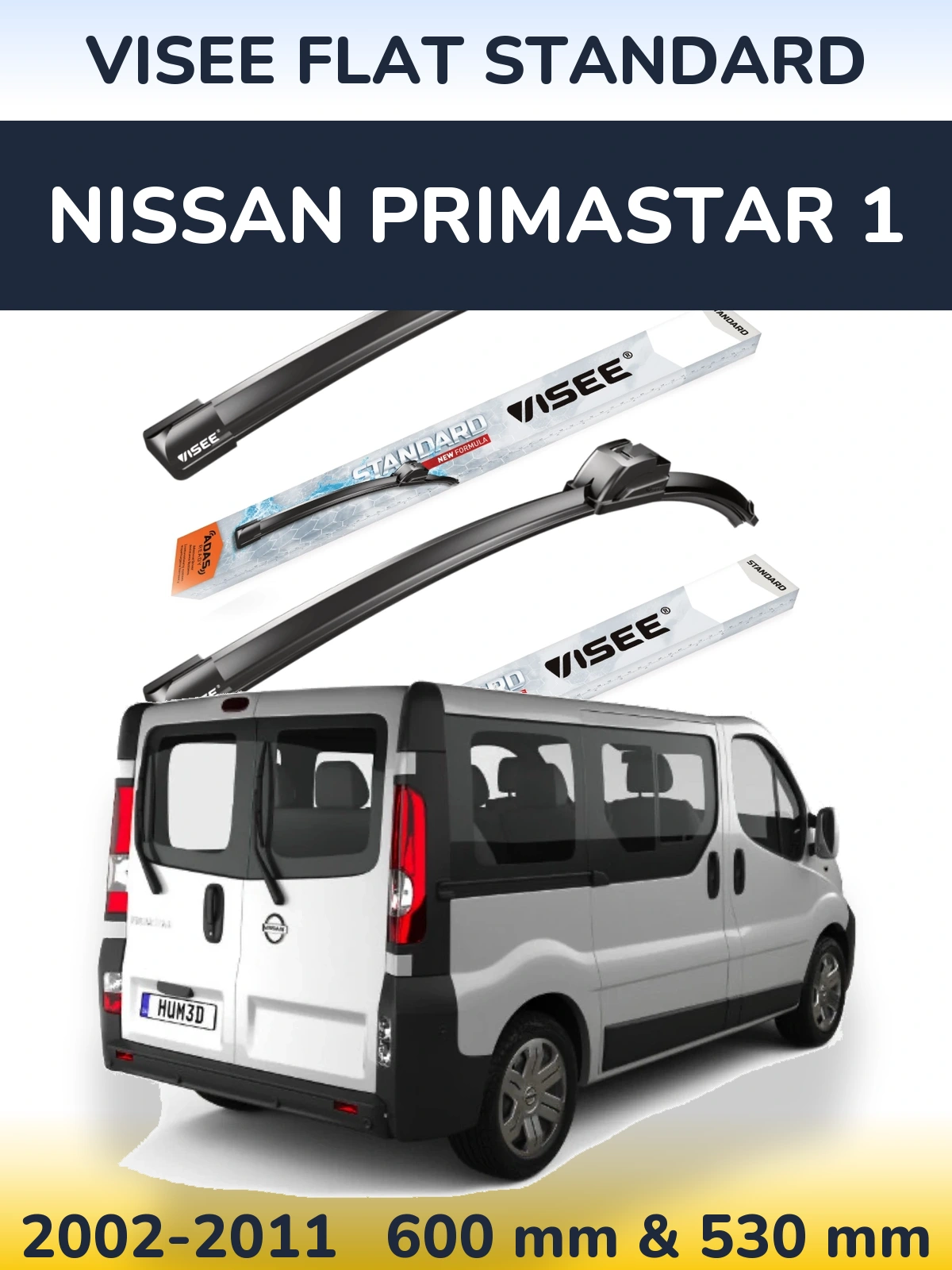 Комплект передних дворников VISEE FLAT STANDARD 600 & 530 мм для Nissan Primastar 1 2002-2011