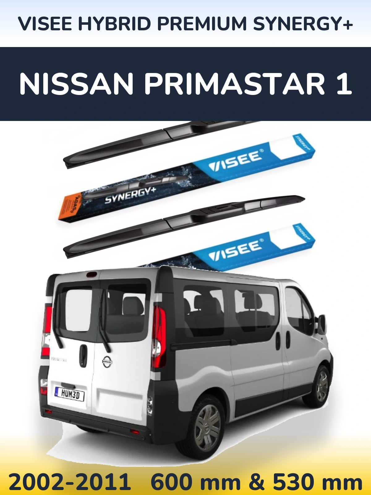 Комплект передних дворников VISEE HYBRID PREMIUM SYNERGY+ 600 & 530 мм для Nissan Primastar 1 2002-2011