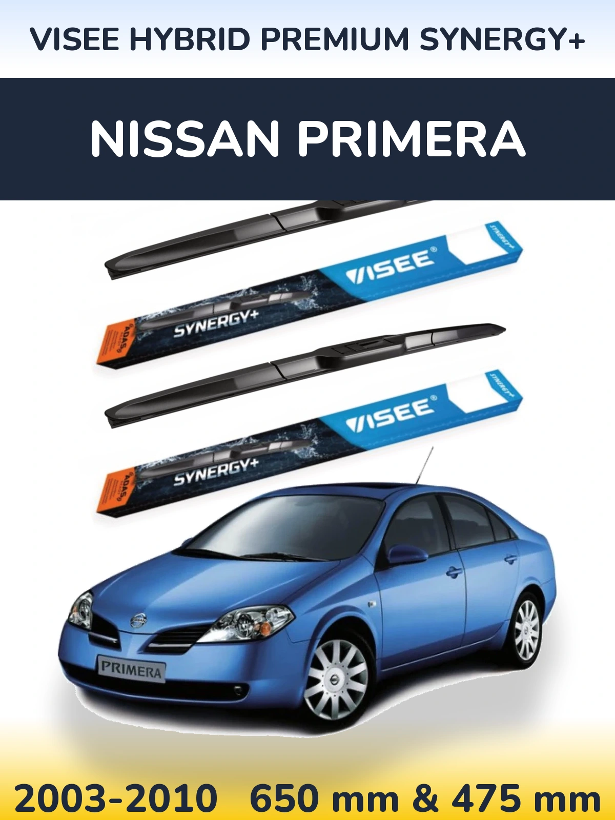 Комплект передних дворников VISEE HYBRID PREMIUM SYNERGY+ 650 & 475 мм для Nissan Primera 2003-2010