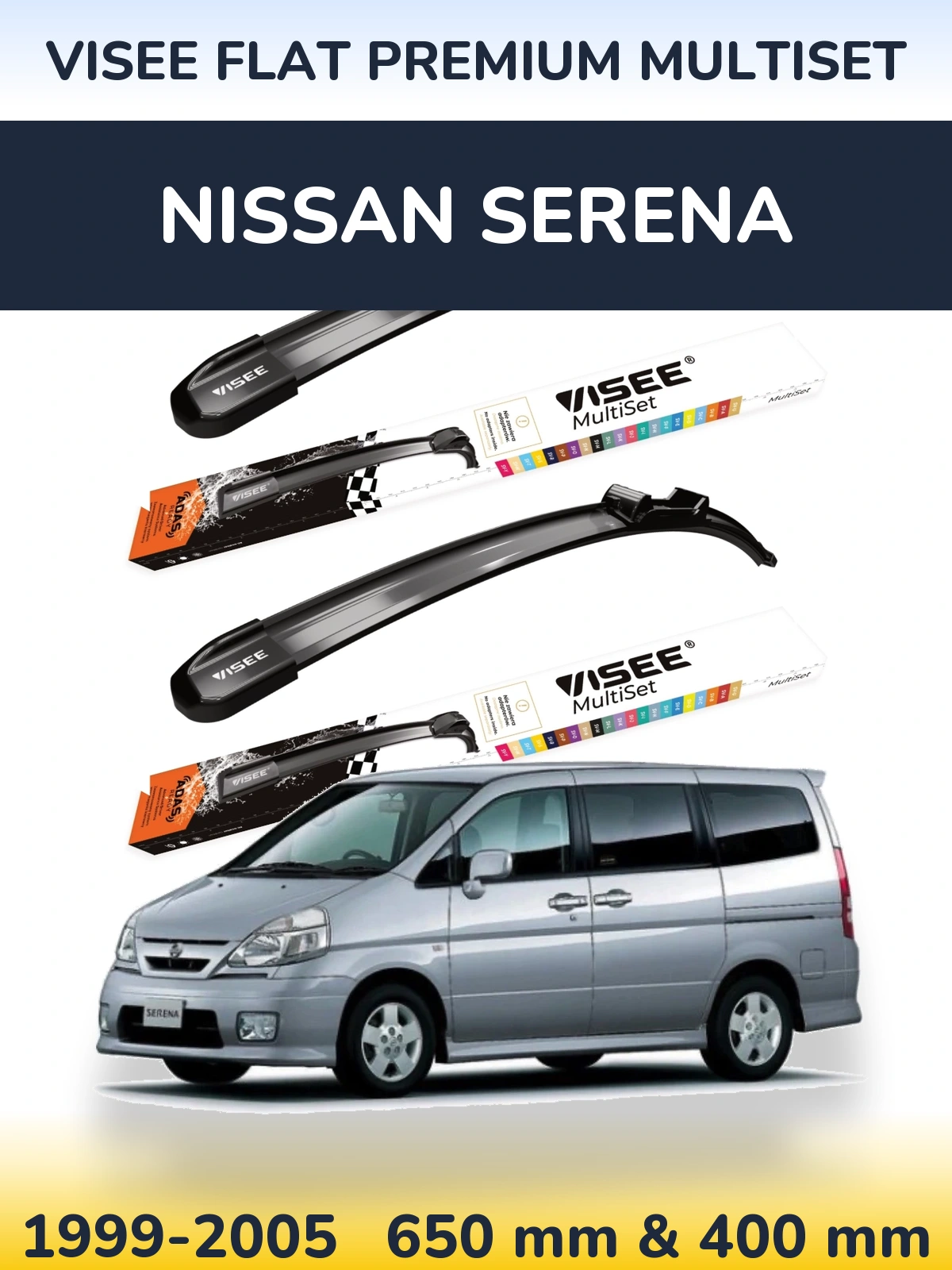 Front wiper blade set VISEE FLAT PREMIUM MultiSet 650 & 400 mm for Nissan Serena 1999-2005