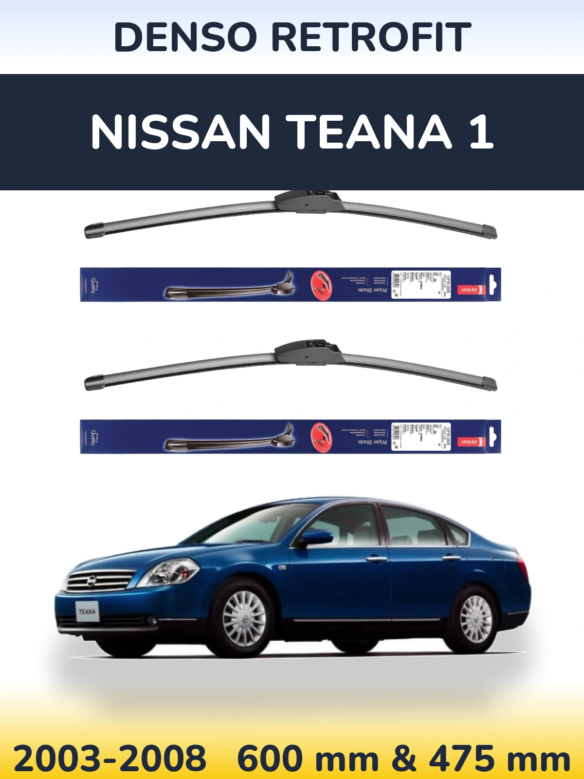 Komplet przednich wycieraczek Denso Retrofit 600 & 475 mm do Nissan Teana 1 2003-2008