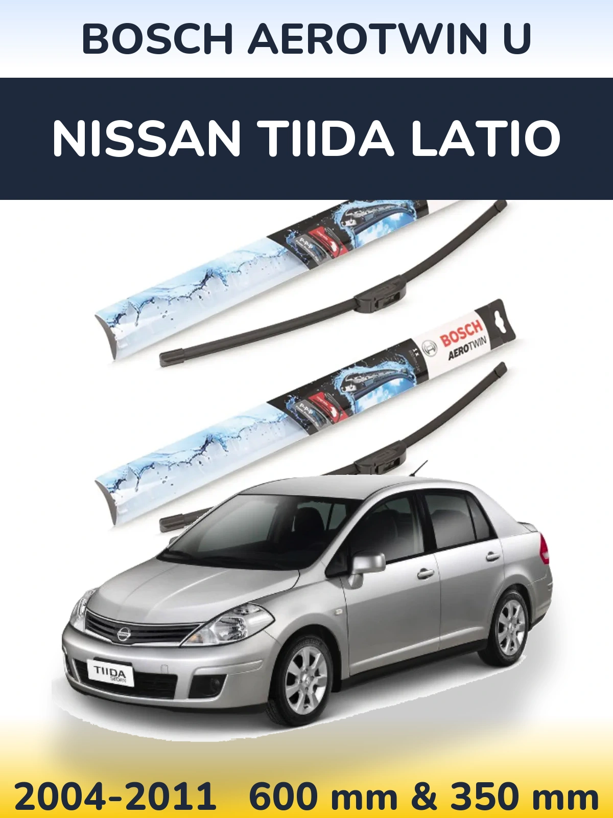 Комплект передніх щіток BOSCH AeroTwin U 600 & 350 мм для Nissan Tiida Latio 2004-2011