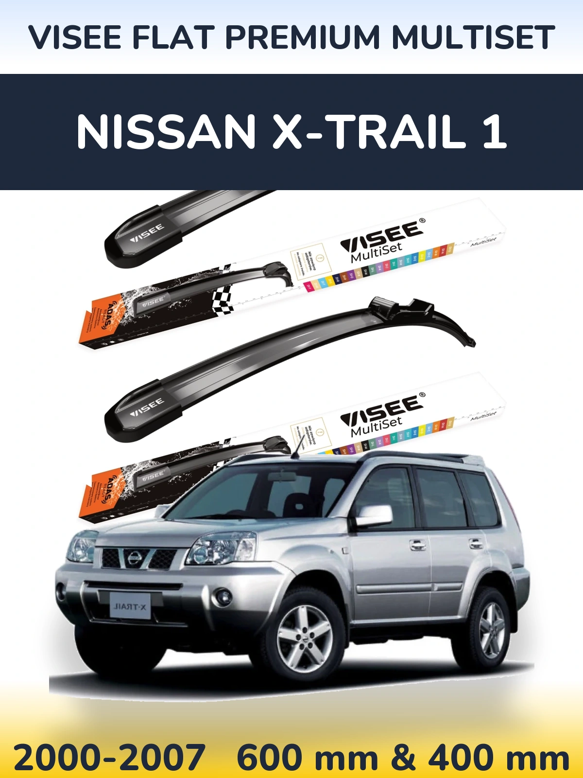 Front wiper blade set VISEE FLAT PREMIUM MultiSet 600 & 400 mm for Nissan X-Trail 1 2000-2007