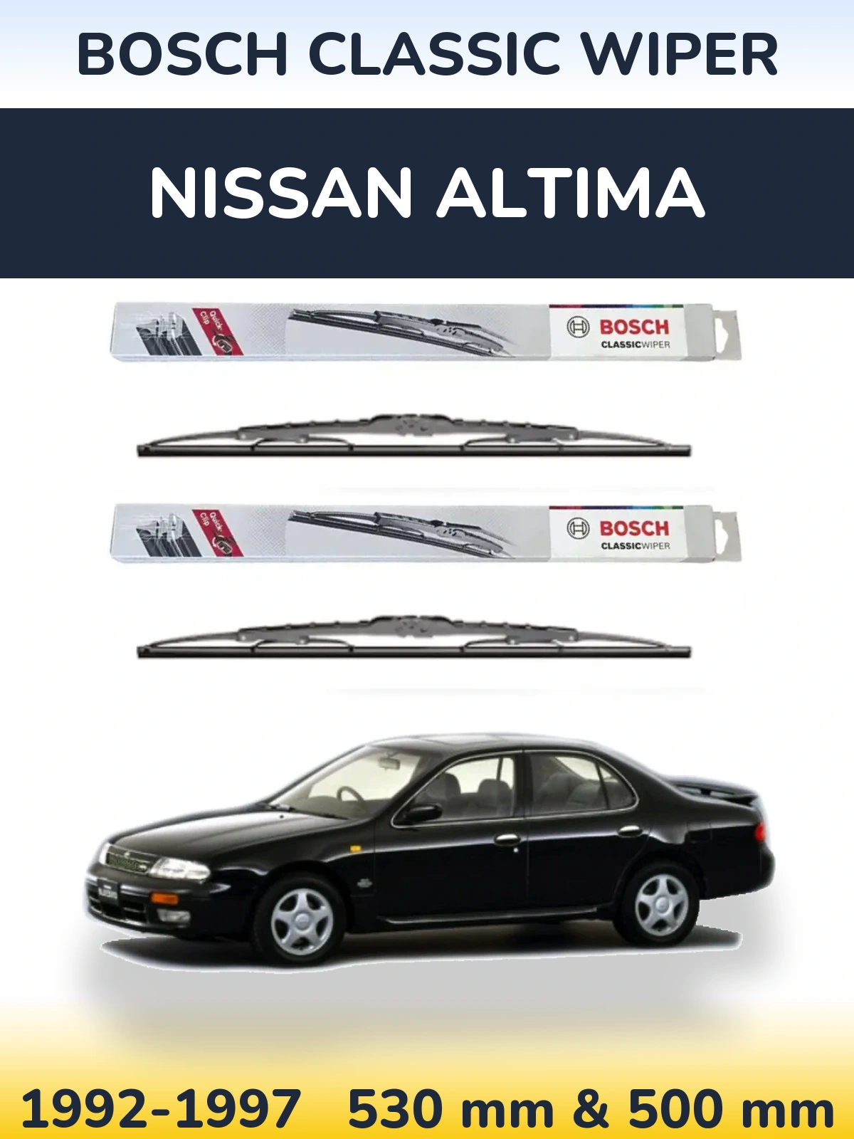 Комплект передніх щіток BOSCH Classic Wiper 530 & 500 мм для Nissan Altima 1992-1997