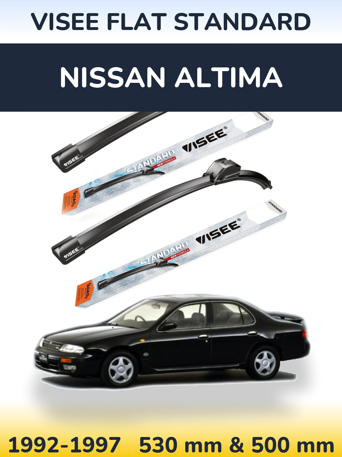 Комплект передних дворников VISEE FLAT STANDARD 530 & 500 мм для Nissan Altima 1992-1997