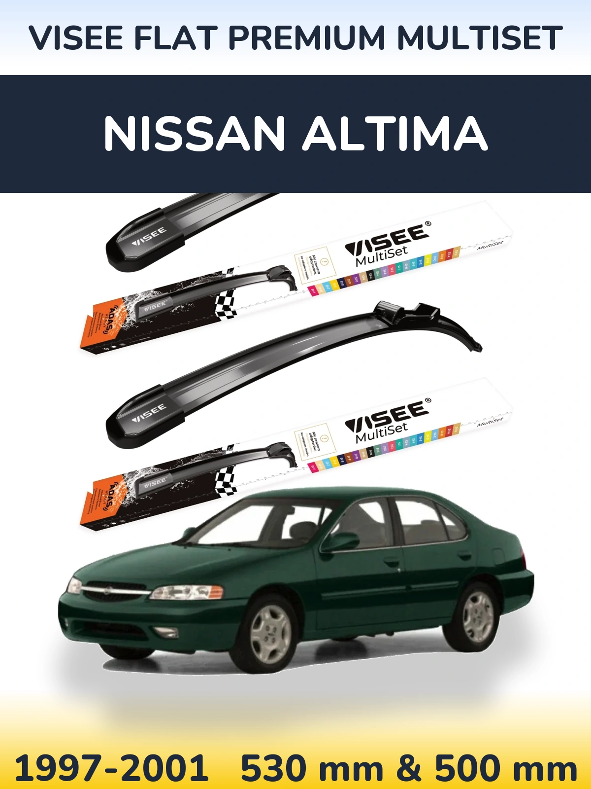Комплект передних дворников VISEE FLAT PREMIUM MultiSet 530 & 500 мм для Nissan Altima 1997-2001