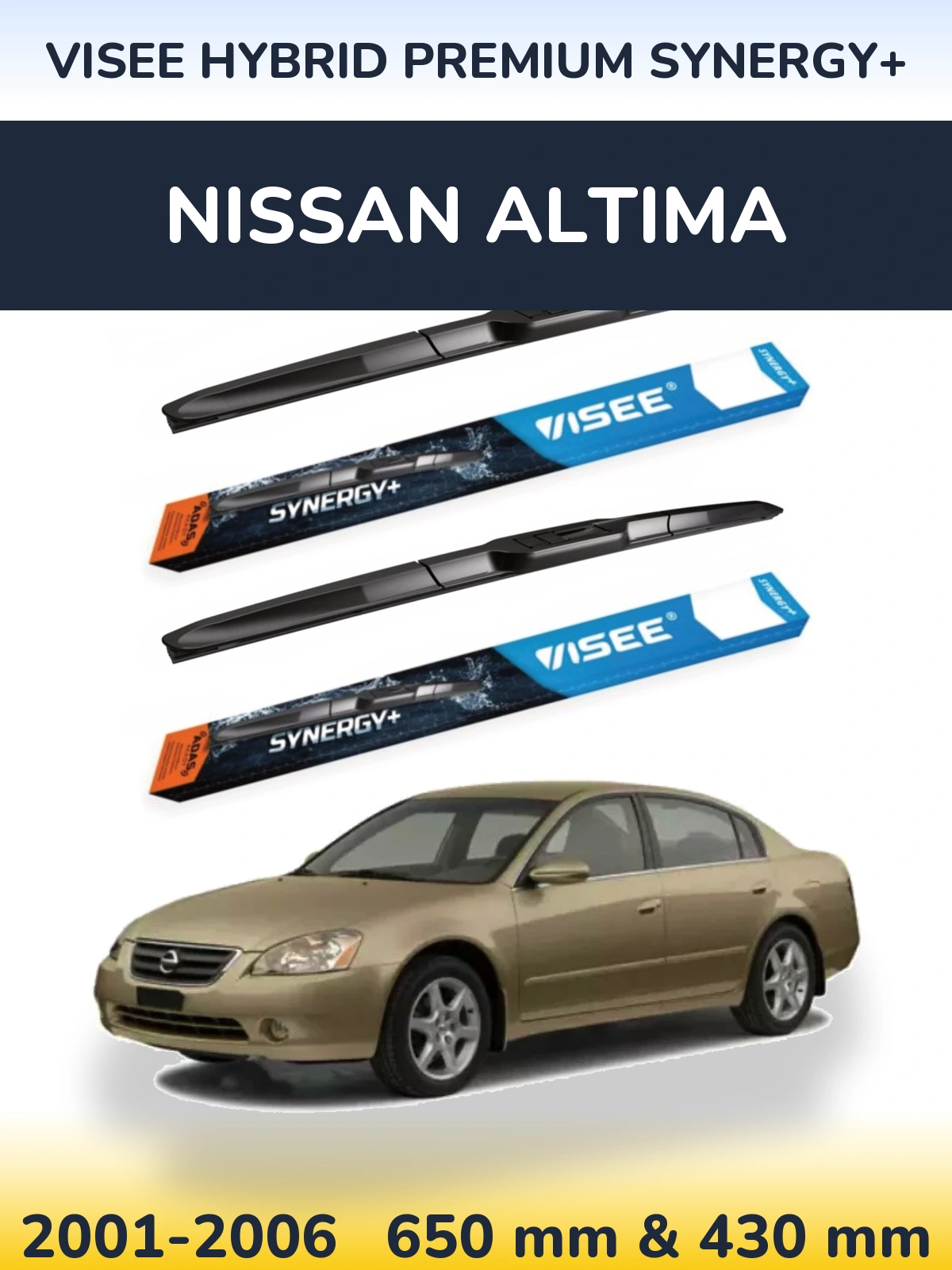 Комплект передних дворников VISEE HYBRID PREMIUM SYNERGY+ 650 & 430 мм для Nissan Altima 2001-2006