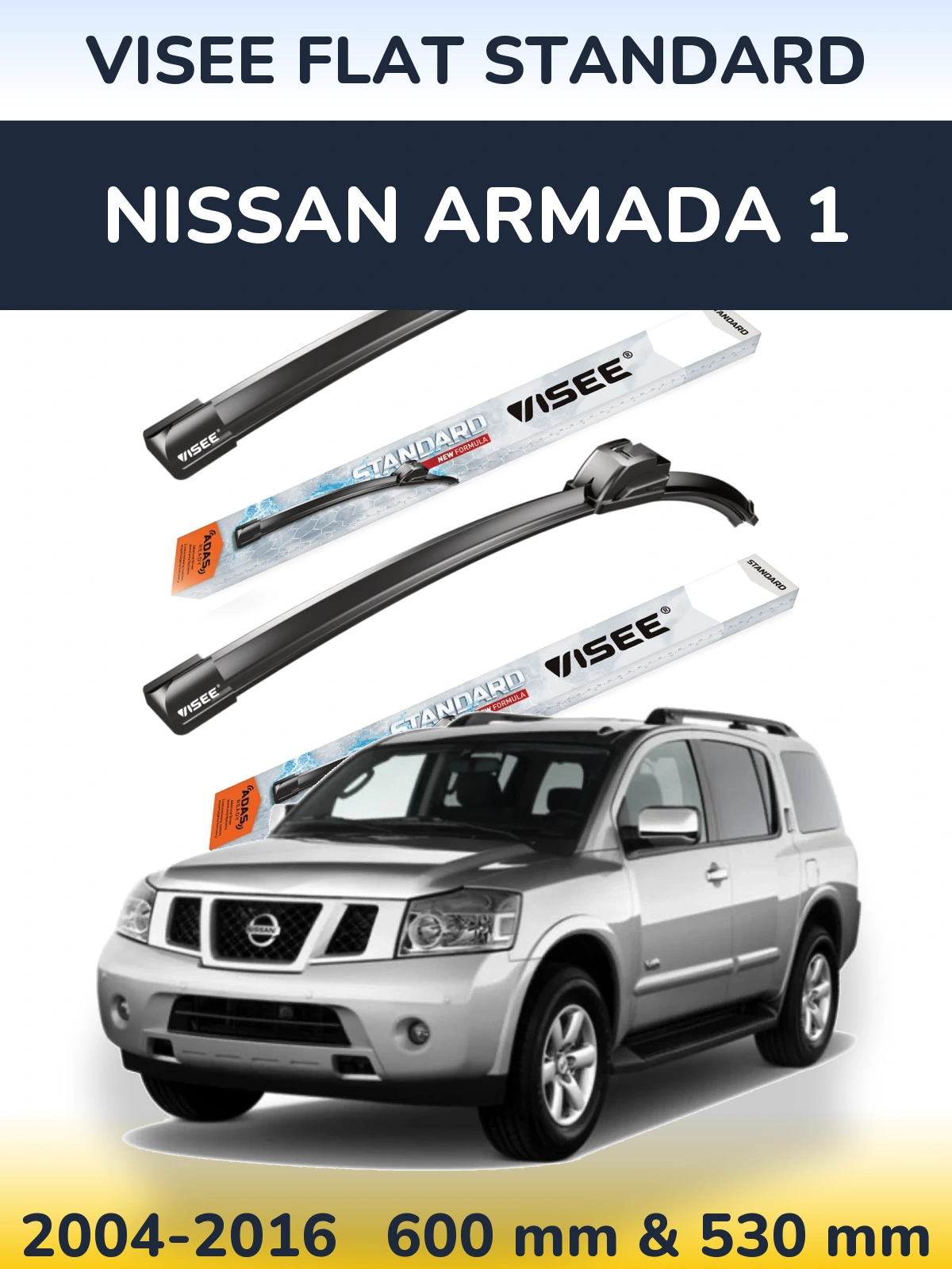 Комплект передних дворников VISEE FLAT STANDARD 600 & 530 мм для Nissan Armada 1 2004-2016