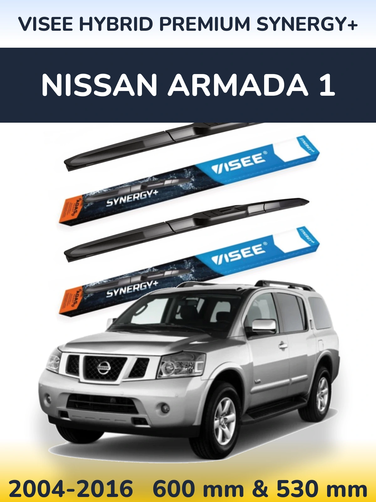 Комплект передних дворников VISEE HYBRID PREMIUM SYNERGY+ 600 & 530 мм для Nissan Armada 1 2004-2016