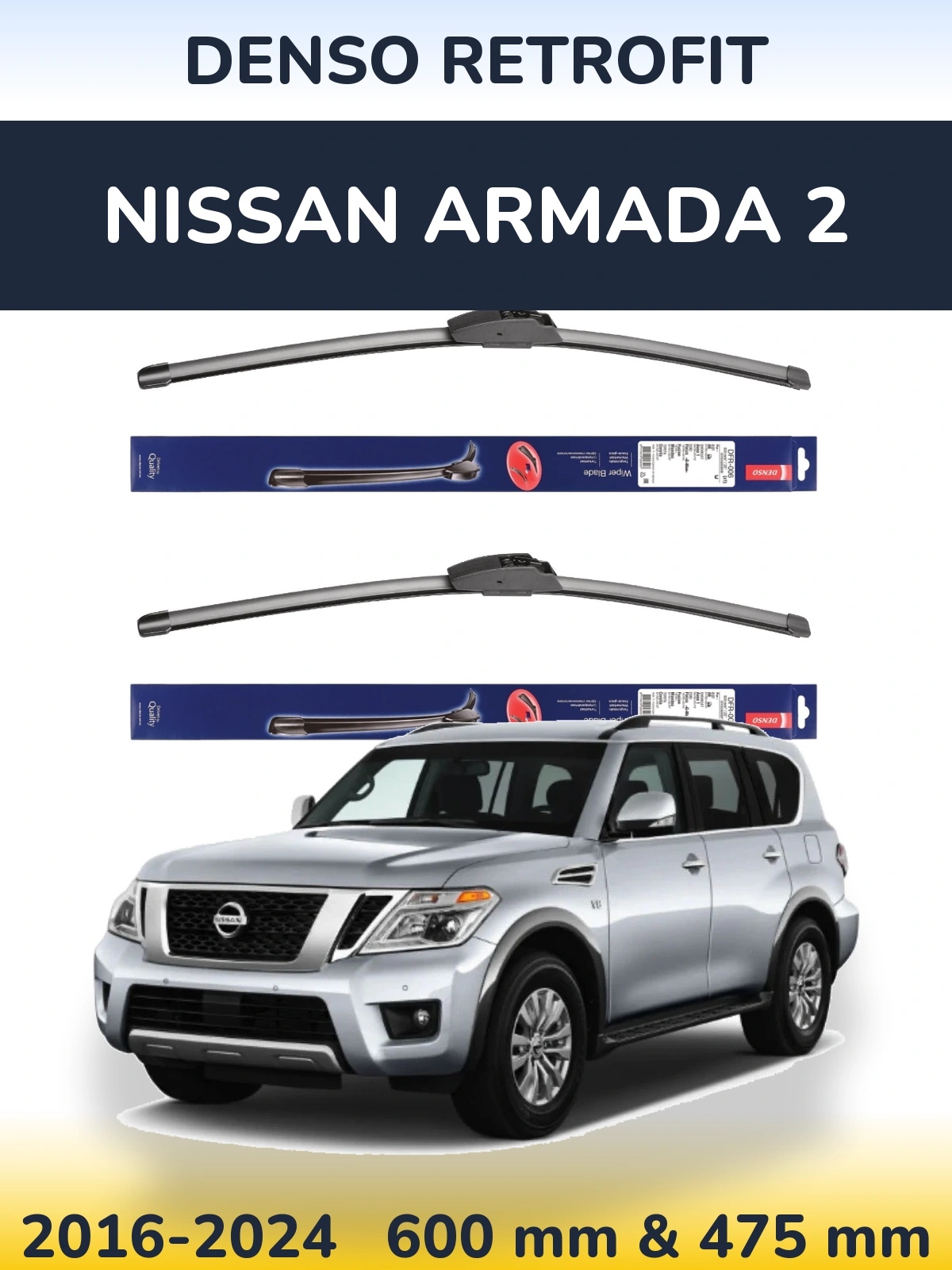 Комплект передних дворников Denso Retrofit 600 & 475 мм для Nissan Armada 2 2016-2024