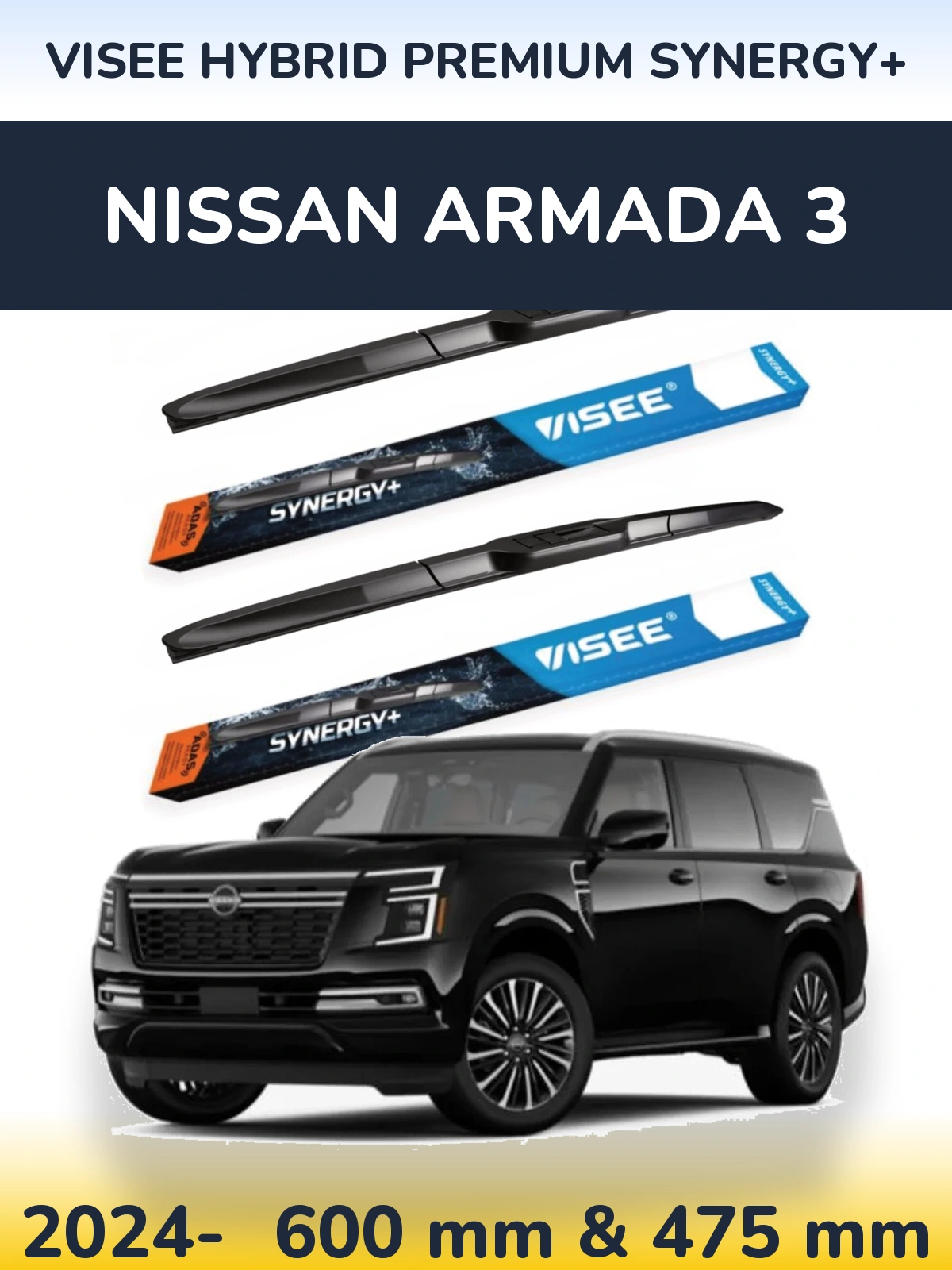 Комплект передних дворников VISEE HYBRID PREMIUM SYNERGY+ 600 & 475 мм для Nissan Armada 3 2024-2026