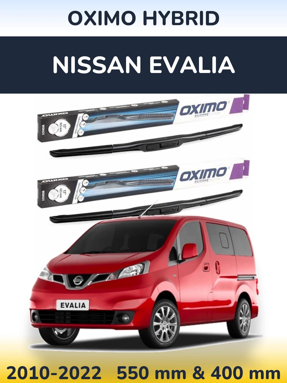 Комплект передних дворников Oximo Hybrid 550 & 400 мм для Nissan Evalia 2010-2022