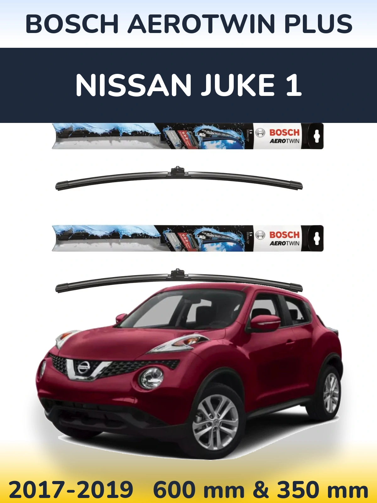 Комплект передних дворников BOSCH AeroTwin Plus 600 & 350 мм для Nissan Juke 1 2017-2019