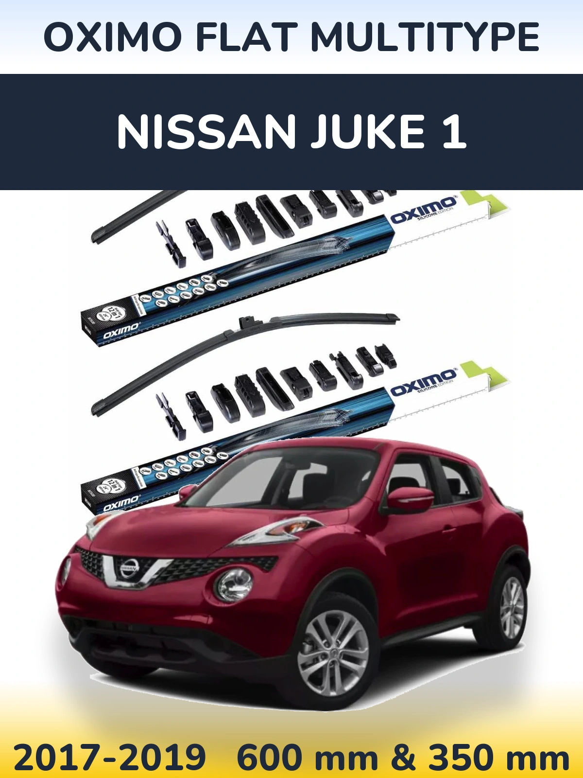 Комплект передних дворников Oximo Flat MultiТипe 600 & 350 мм для Nissan Juke 1 2017-2019