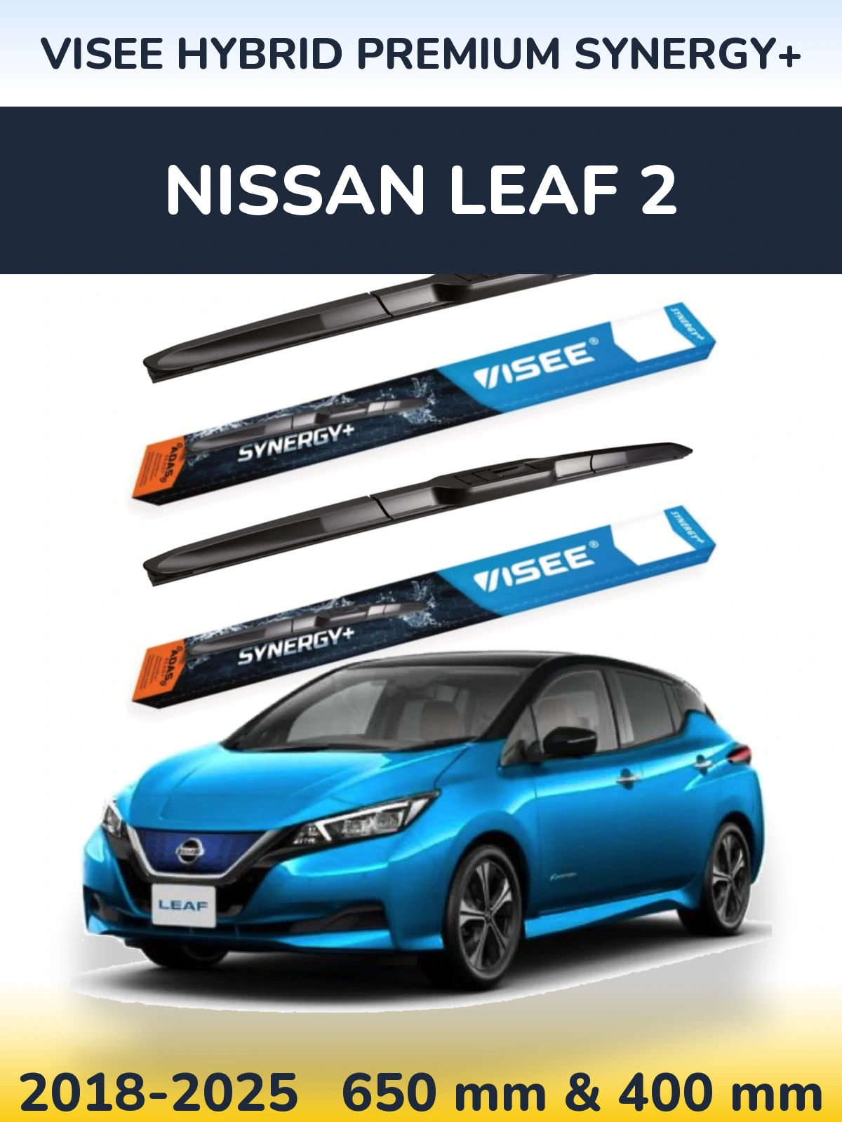 Комплект передних дворников VISEE HYBRID PREMIUM SYNERGY+ 650 & 400 мм для Nissan Leaf 2 2018-2025