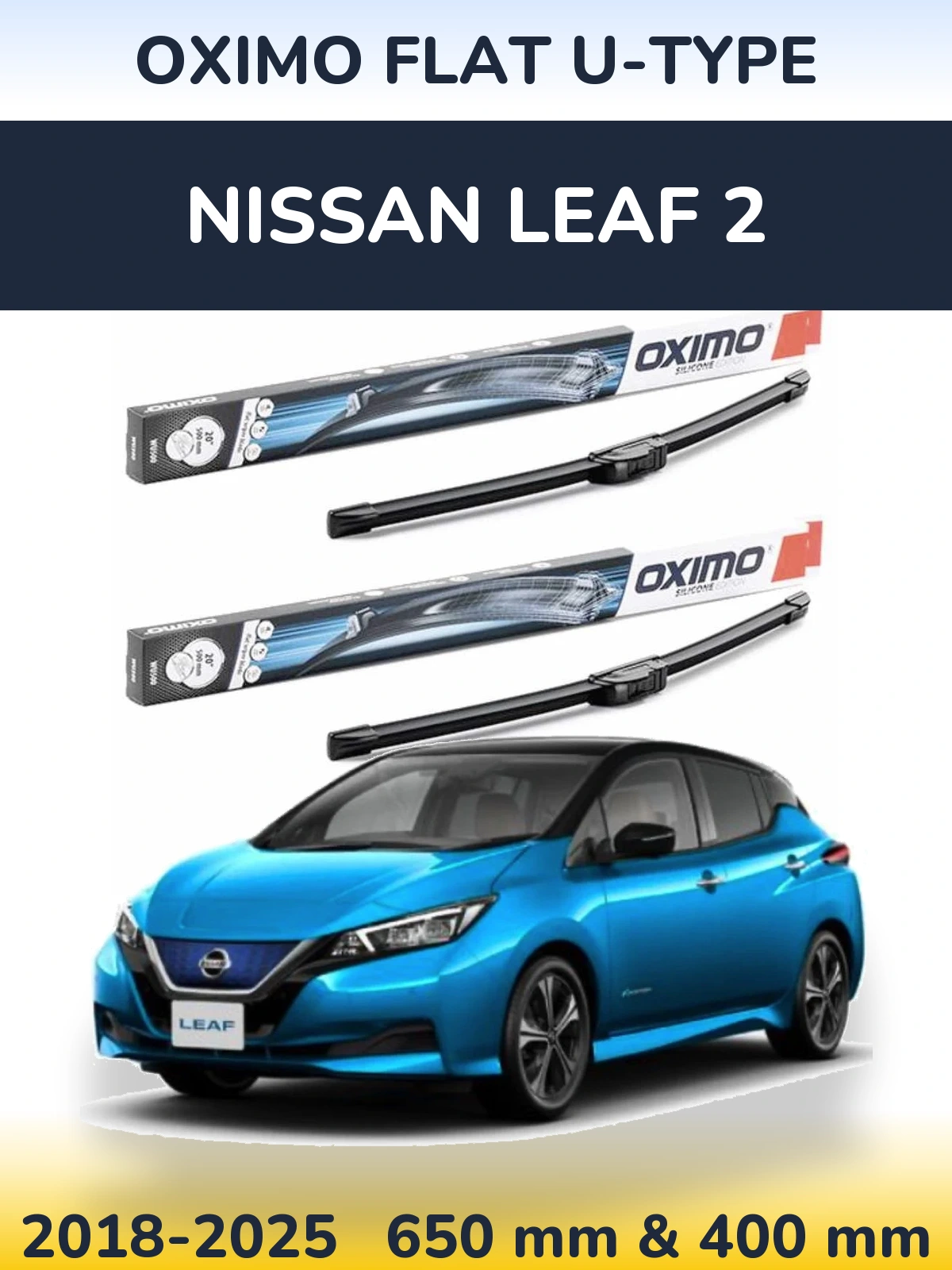 Комплект передних дворников Oximo Flat U-type 650 & 400 мм для Nissan Leaf 2 2018-2025