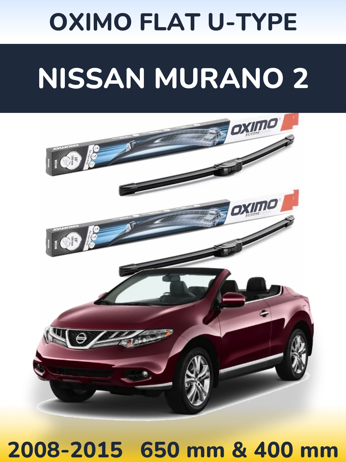 Front wiper blade set Oximo Flat U-type 650 & 400 mm for Nissan Murano 2 2008-2015