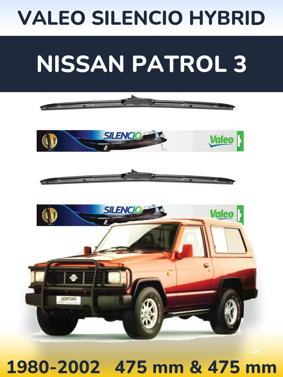 Комплект передних дворников Valeo Silencio Hybrid 475 & 475 мм для Nissan Patrol 3 1980-2002