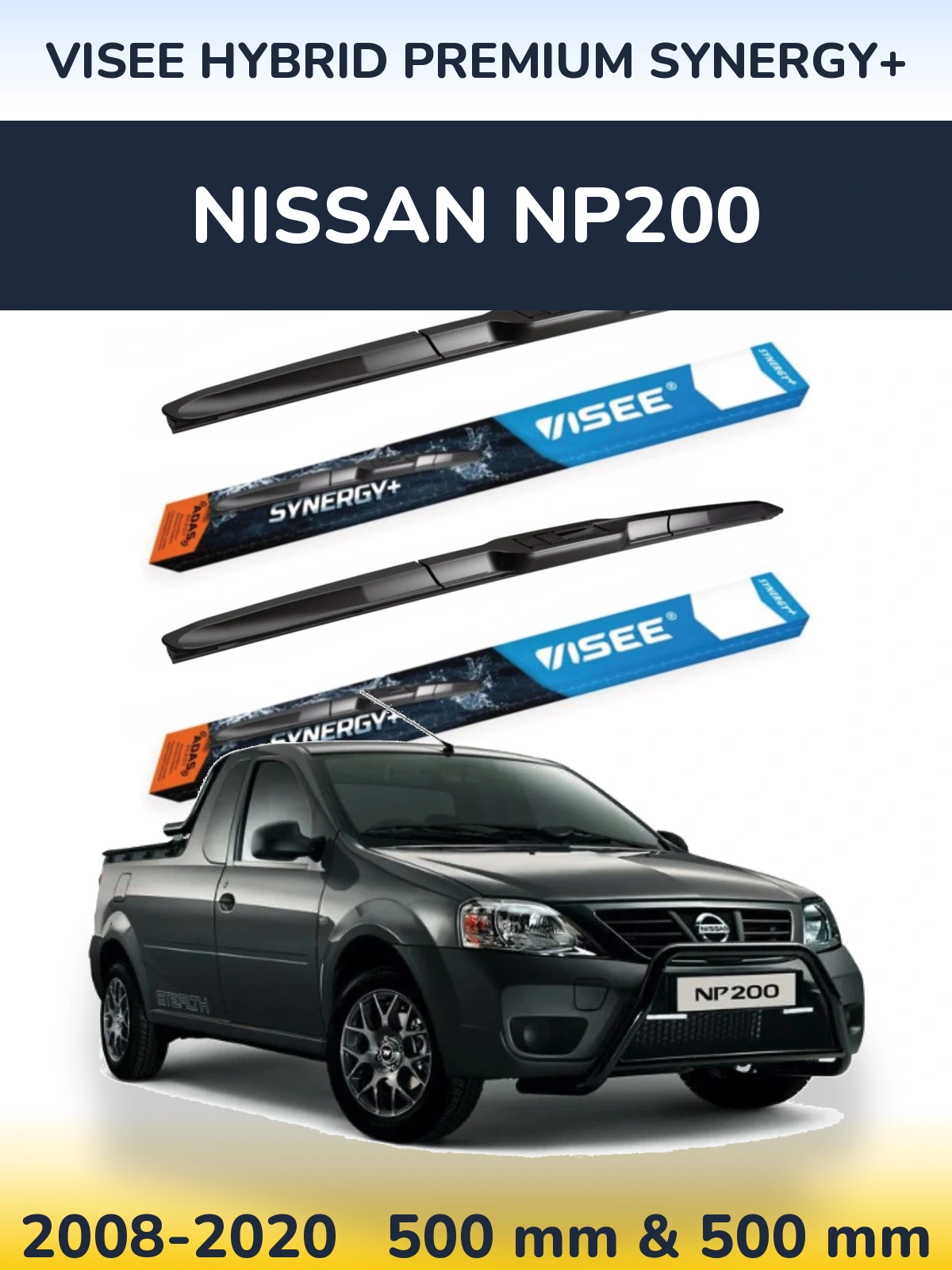 Front wiper blade set VISEE HYBRID PREMIUM SYNERGY+ 500 & 500 mm for Nissan NP200 2008-2020