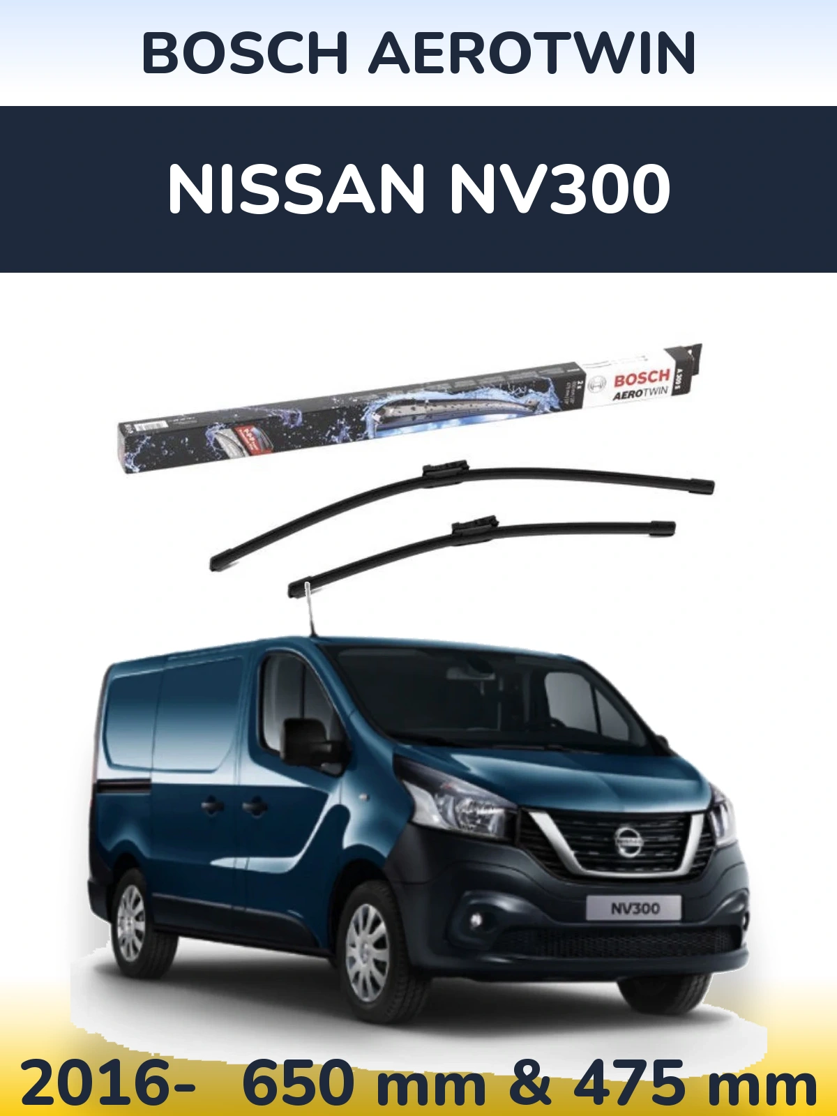 Комплект передніх щіток BOSCH AeroTwin 650 & 475 мм для Nissan NV300 2016-2026