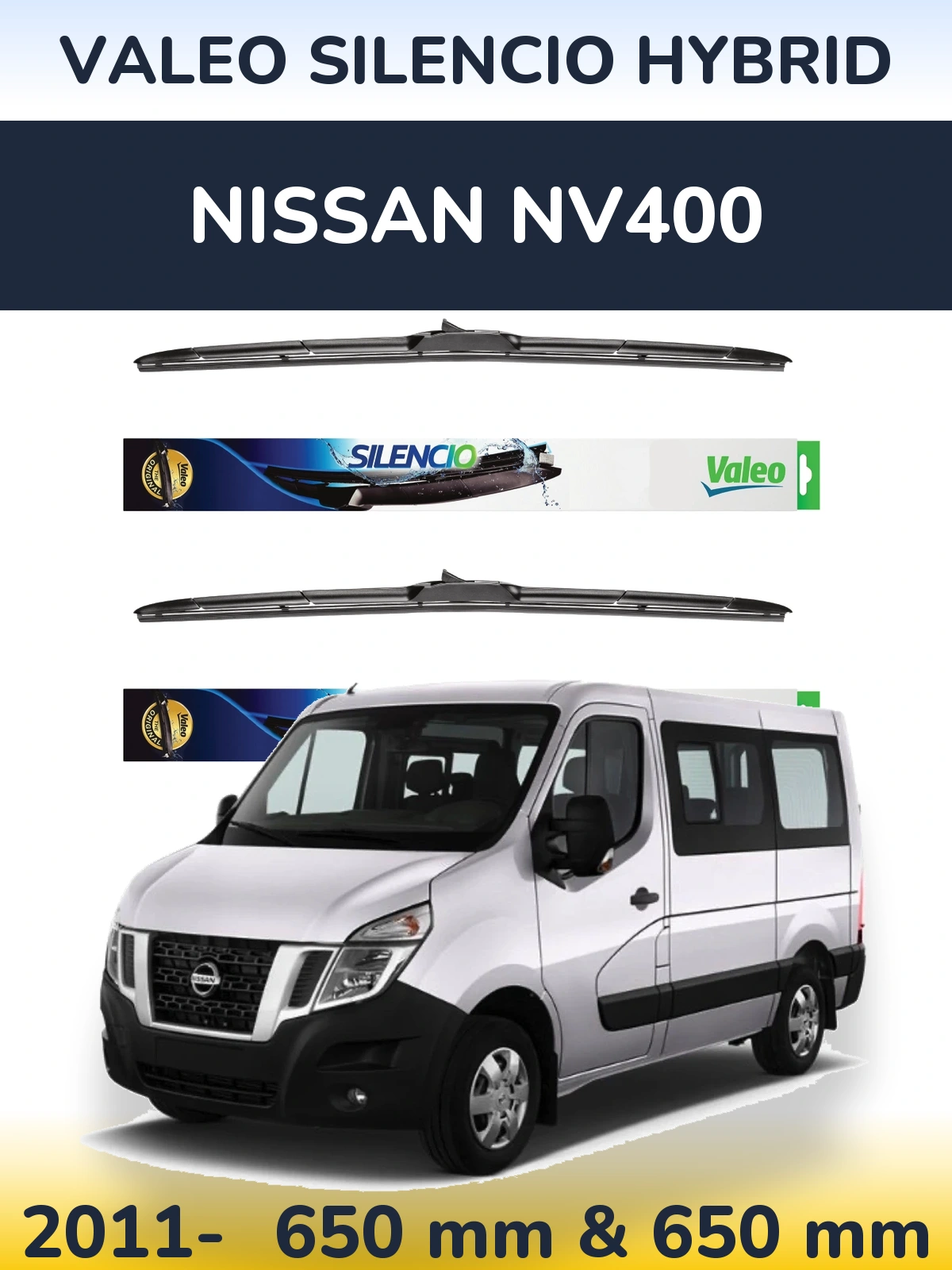 Комплект передніх щіток Valeo Silencio Hybrid 650 & 650 мм для Nissan NV400 2011-2026