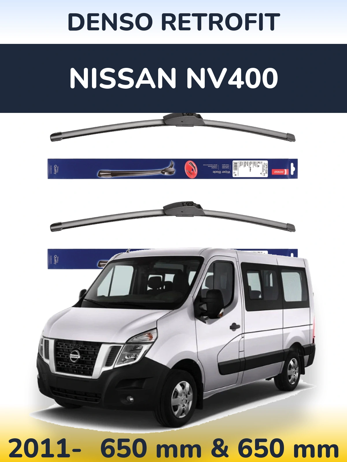 Front wiper blade set Denso Retrofit 650 & 650 mm for Nissan NV400 2011-2026